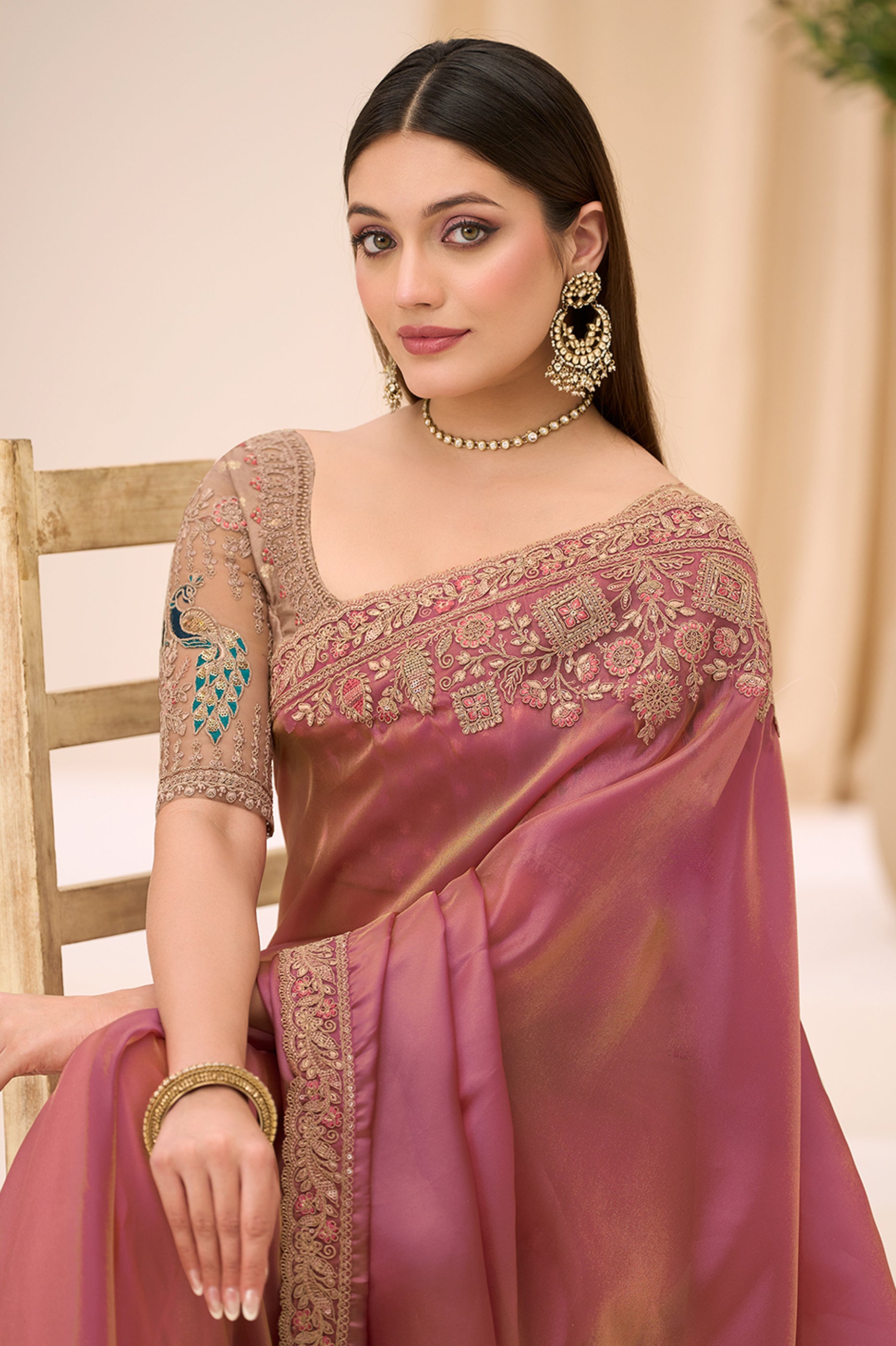 Pink Embroidered Tissue Georgette Saree-SAR12449_3_SareeButa.com