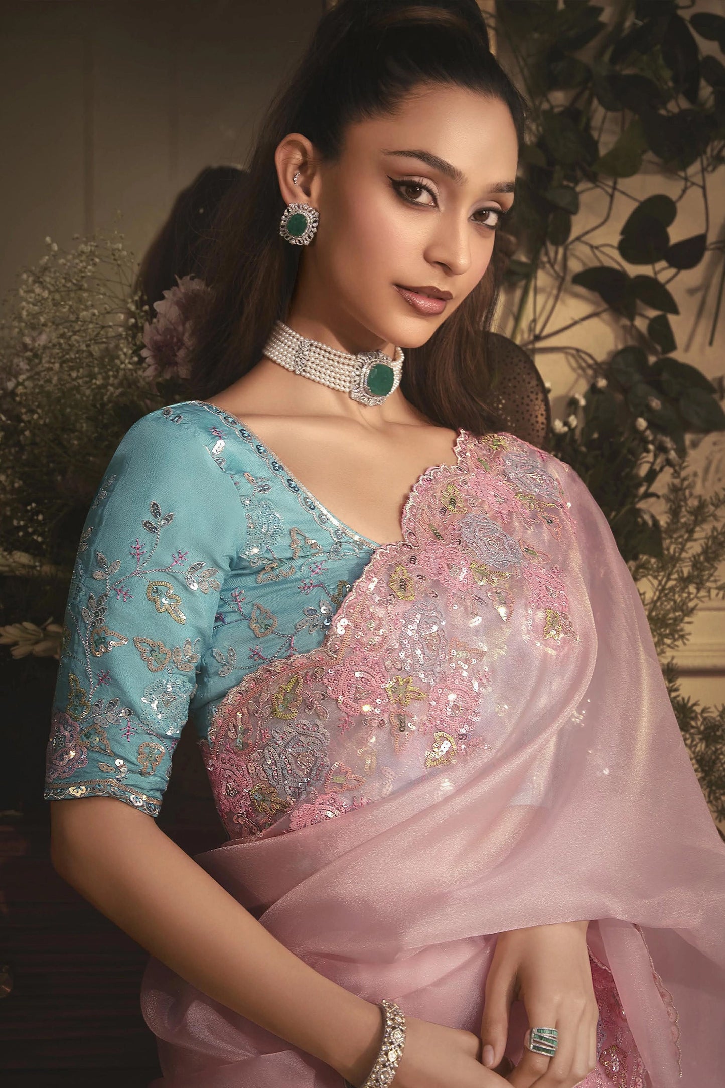 Pink Embroidered Tissue Organza Saree-SAR10239_2_SareeButa.com