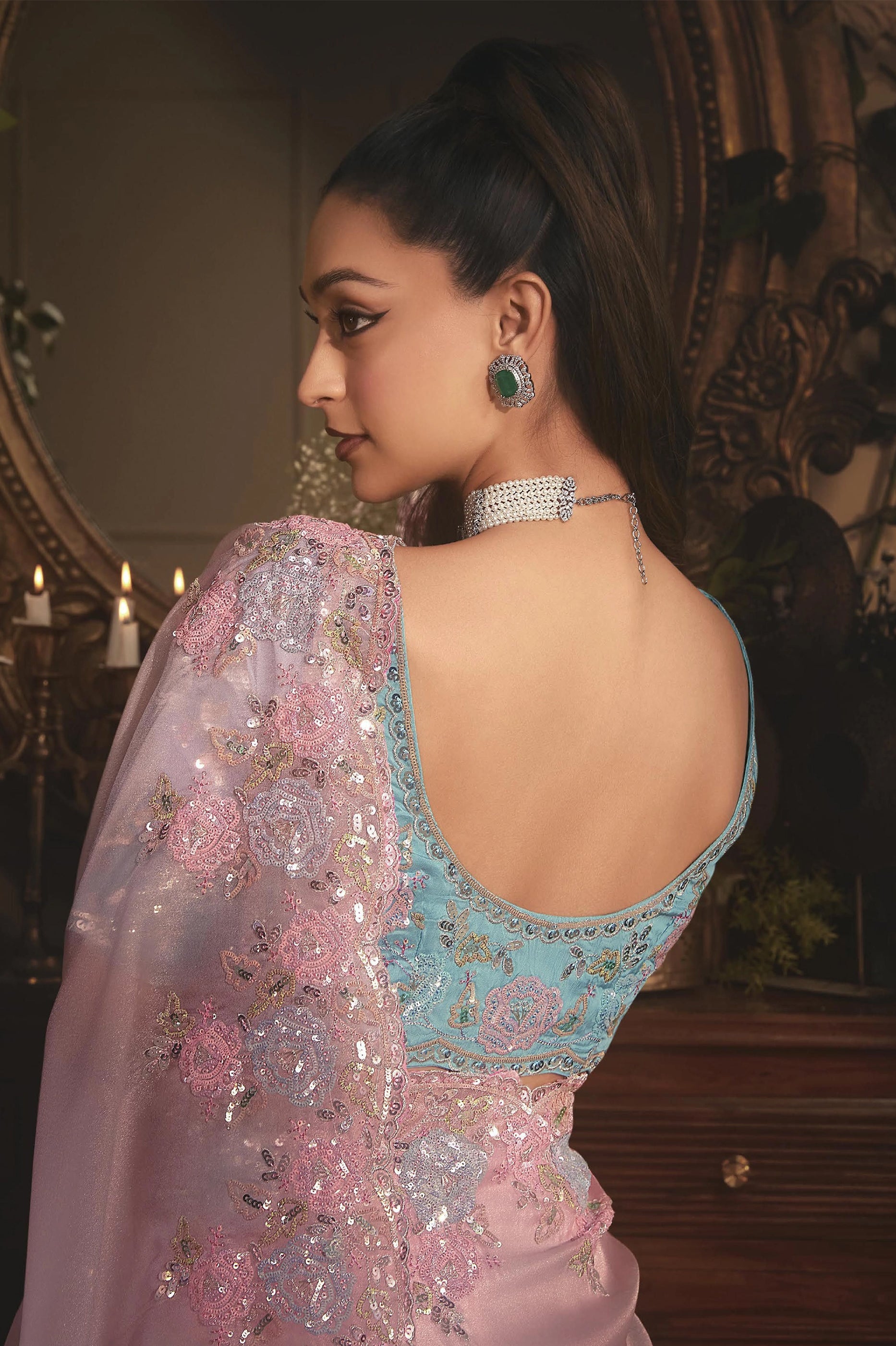 Pink Embroidered Tissue Organza Saree-SAR10239_3_SareeButa.com