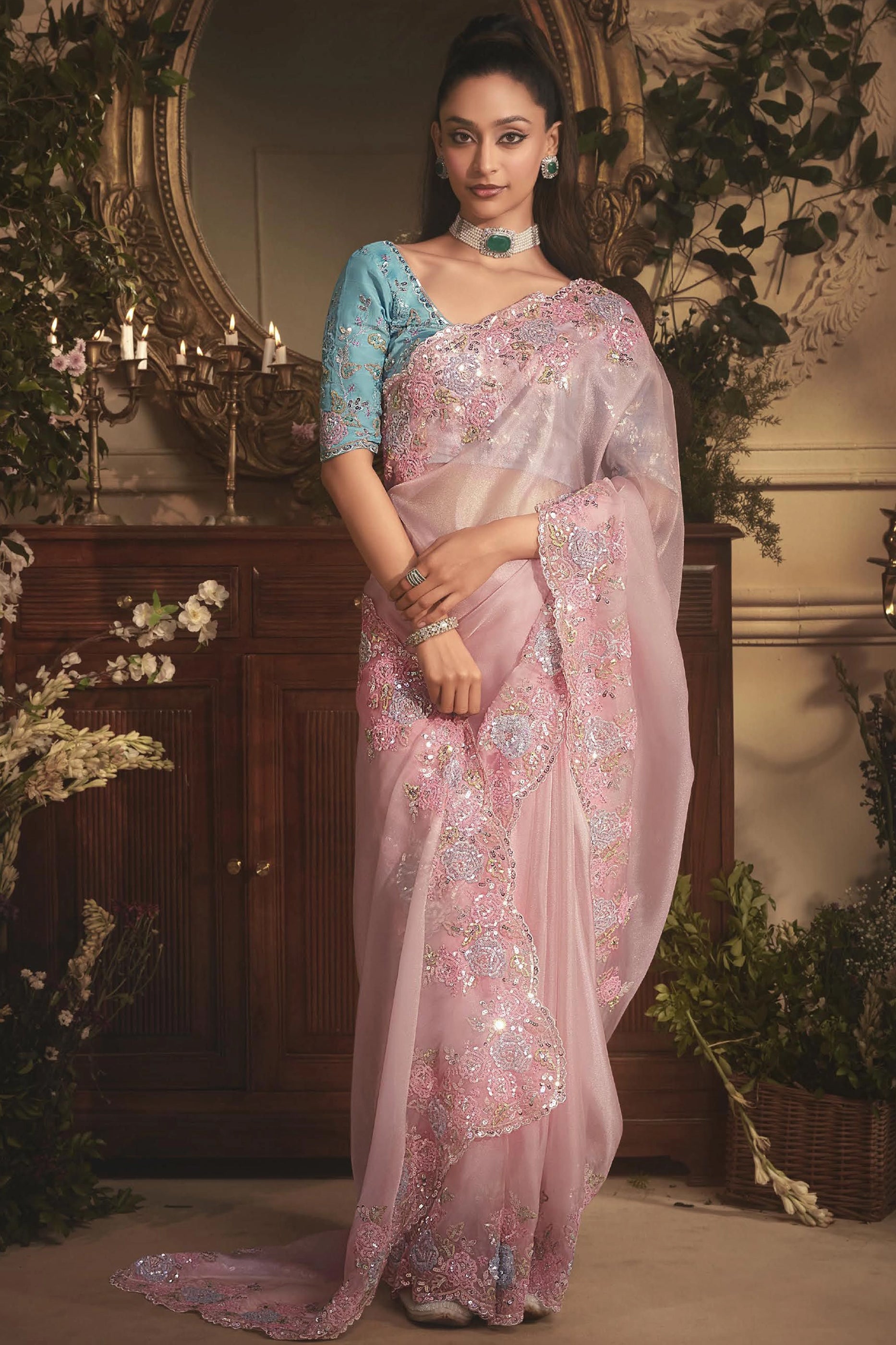 Pink Embroidered Tissue Organza Saree-SAR10239_4_SareeButa.com