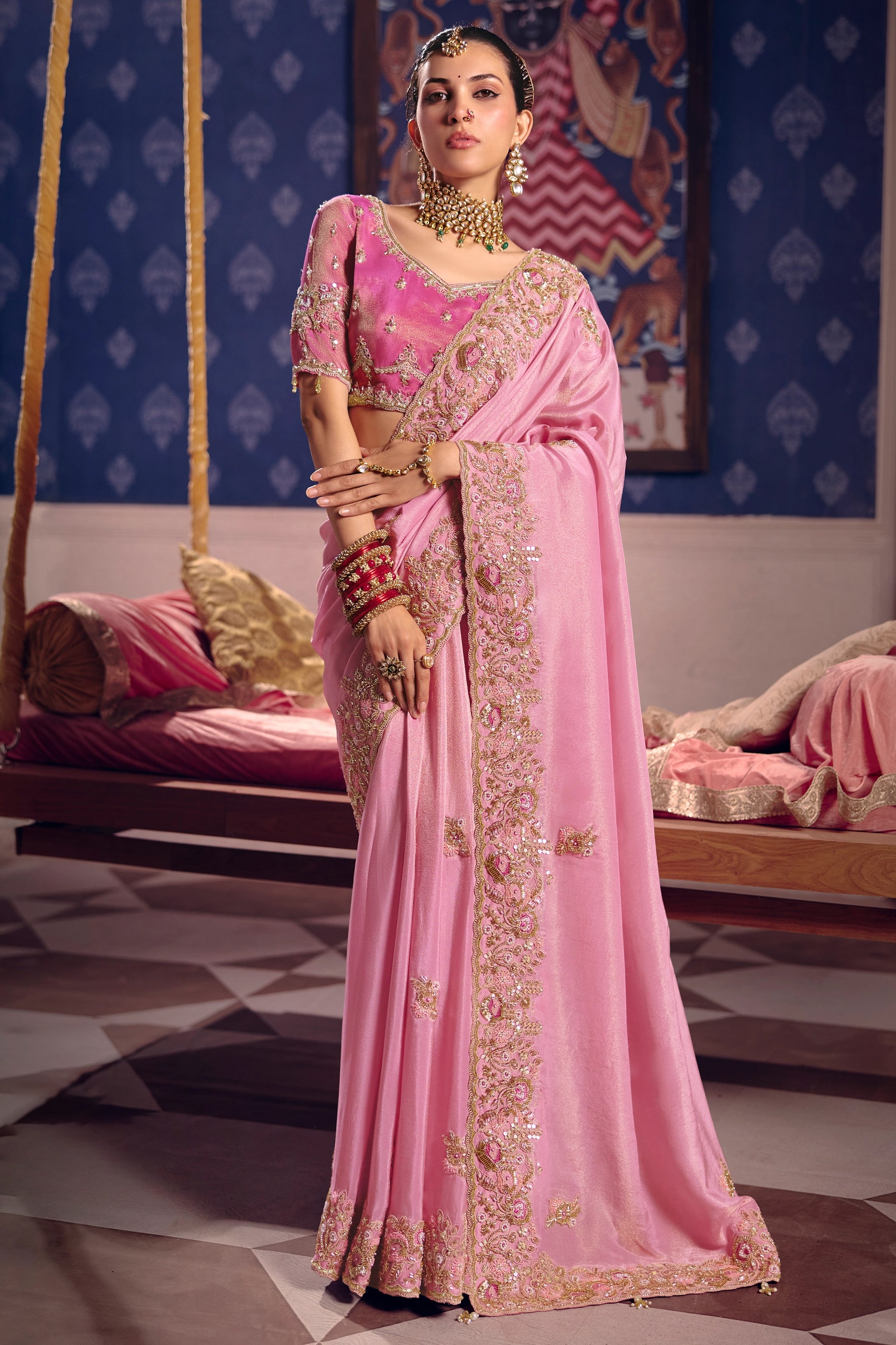 Pink Embroidered Viscose Zari Tissue Saree-SAR12587_1_SareeButa.com