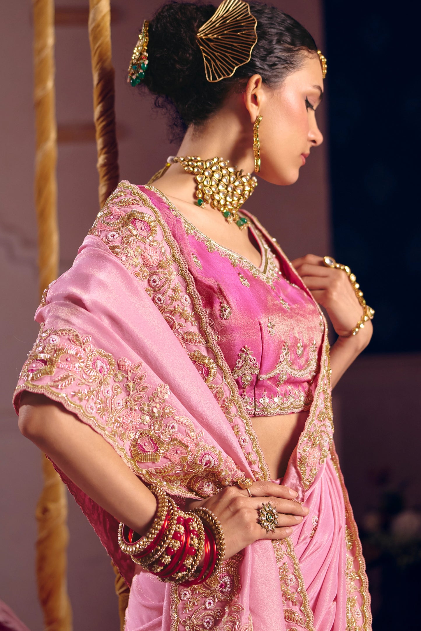 Pink Embroidered Viscose Zari Tissue Saree-SAR12587_3_SareeButa.com