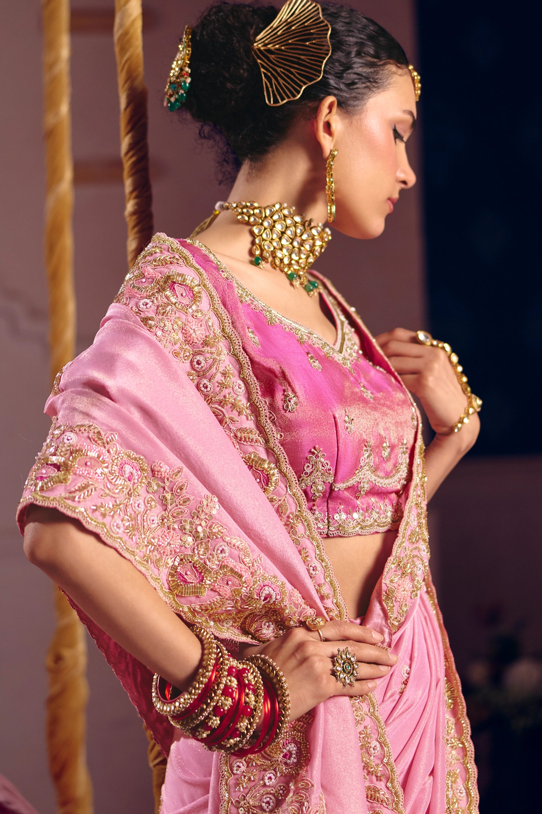 Pink Embroidered Viscose Zari Tissue Saree-SAR12587_3_SareeButa.com