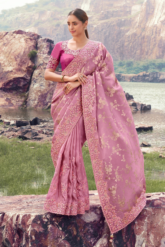Pink Embroidered Woven Tissue Silk Saree-SAR11014_1_SareeButa.com