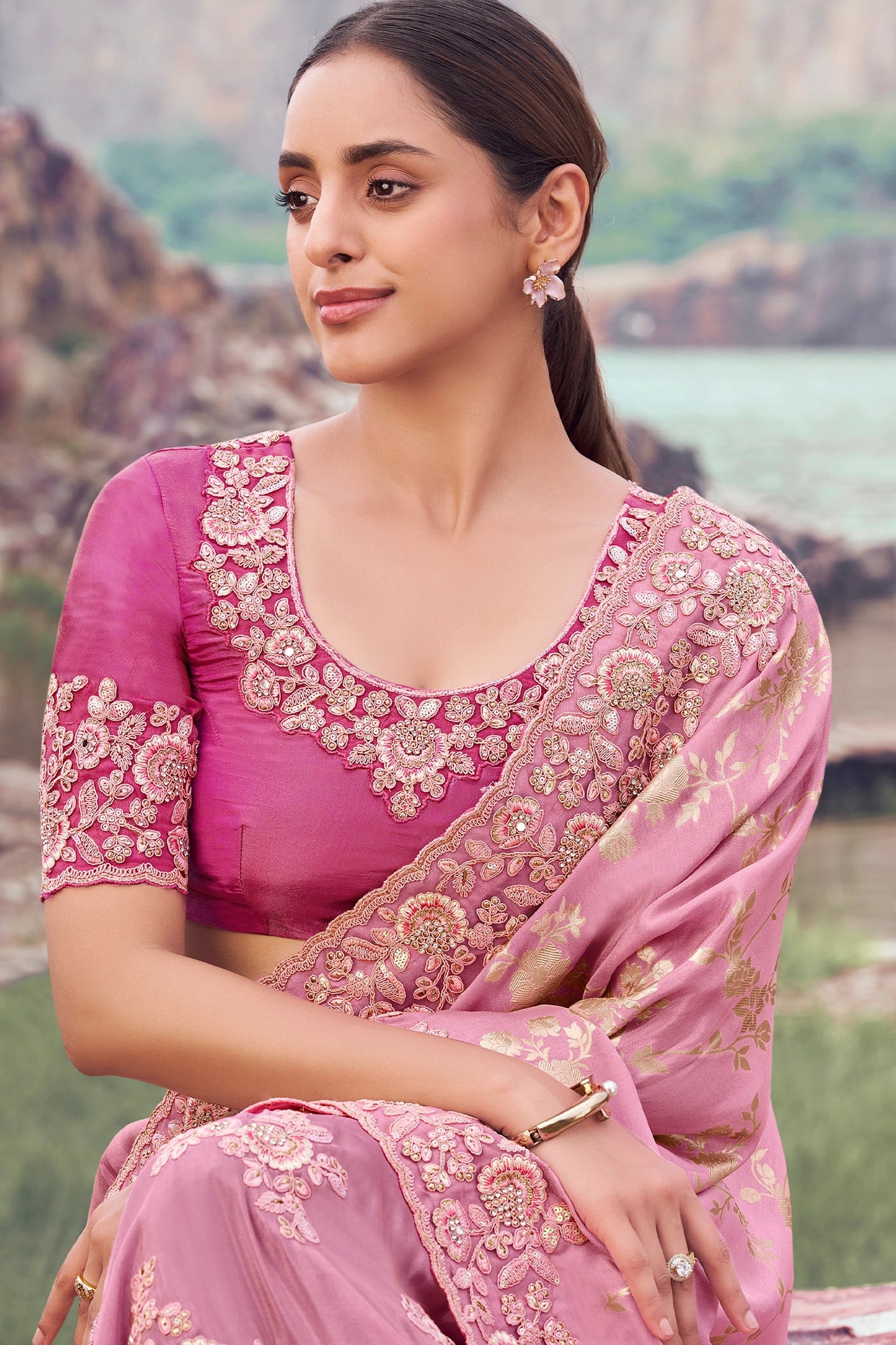 Pink Embroidered Woven Tissue Silk Saree-SAR11014_2_SareeButa.com