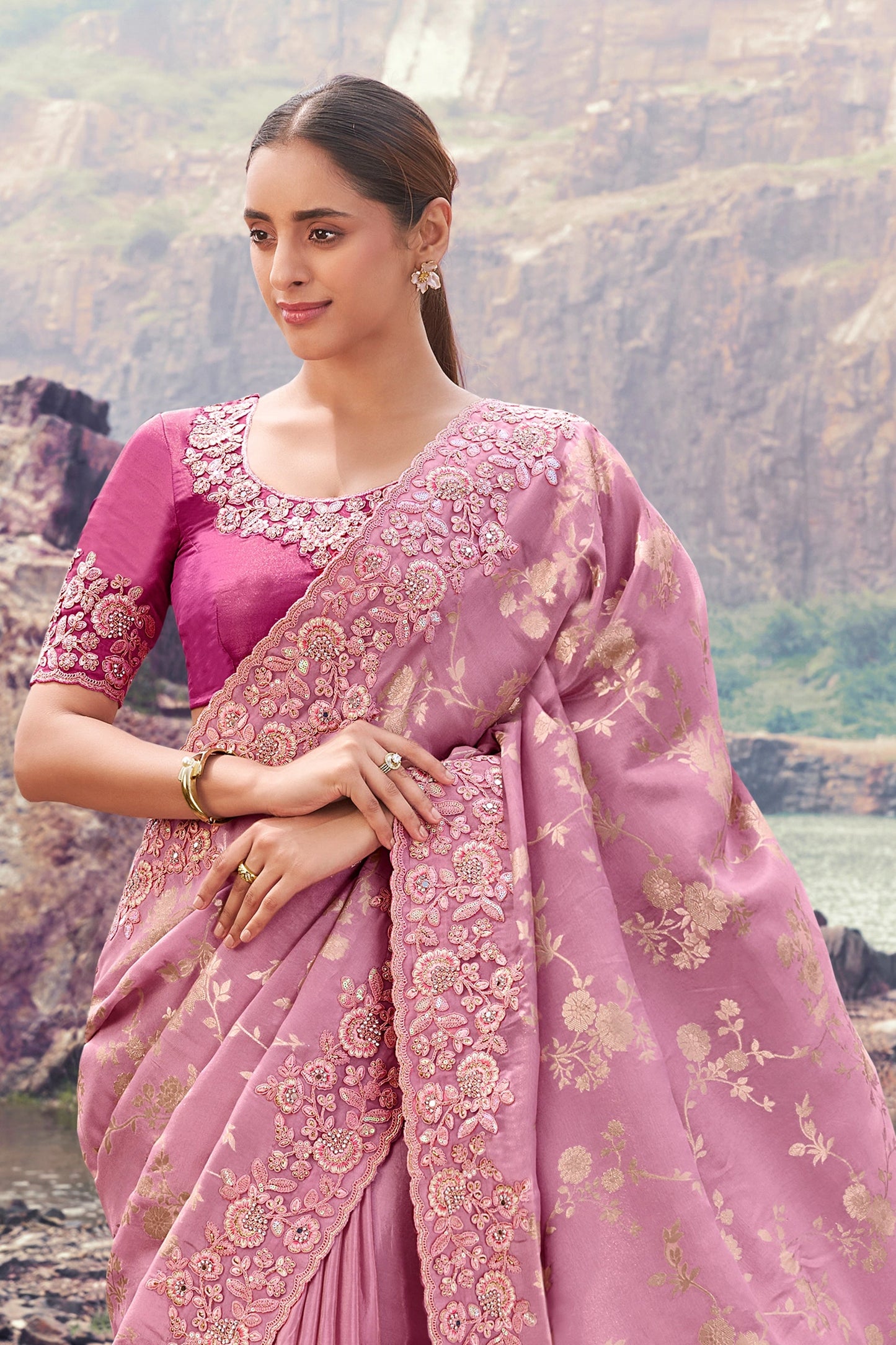 Pink Embroidered Woven Tissue Silk Saree-SAR11014_3_SareeButa.com