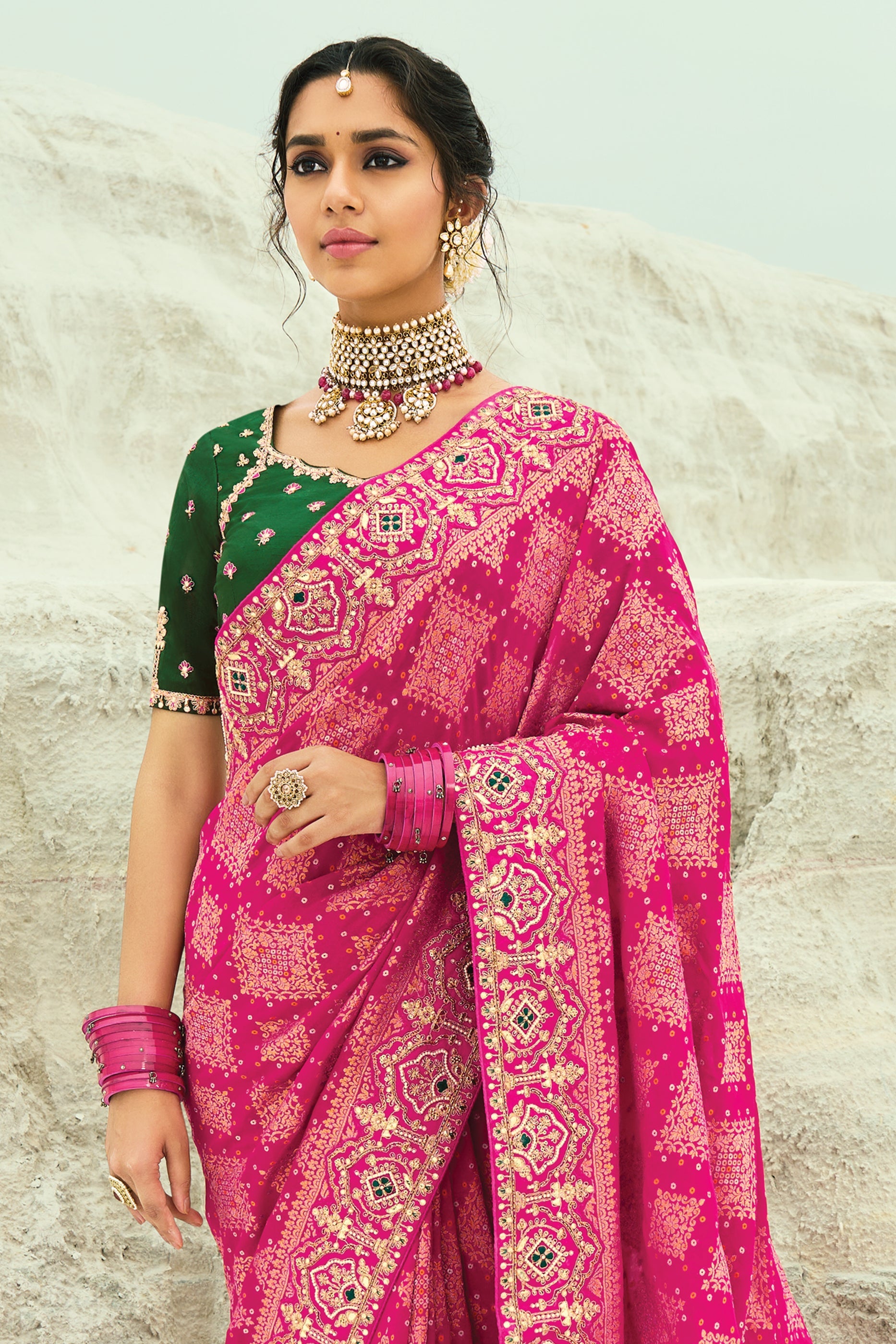Pink Georgette Bandhani Saree-SAR10300_4_SareeButa.com