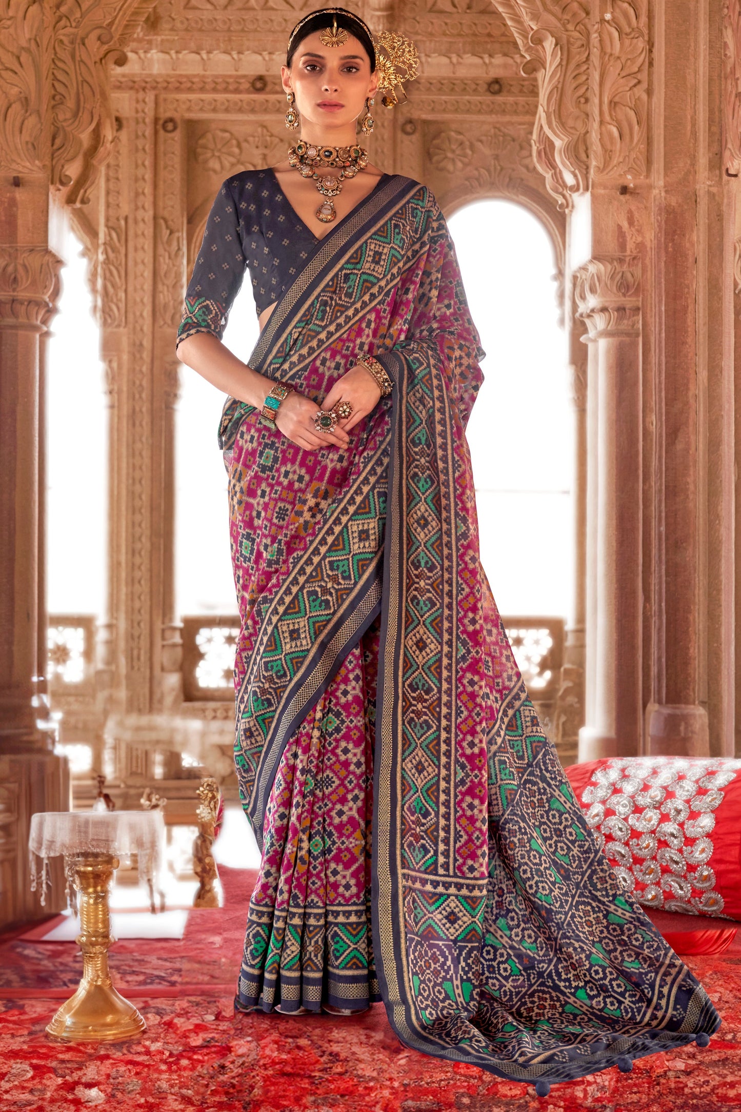 Pink Georgette Patola Saree-ZB134179_1_SareeButa.com