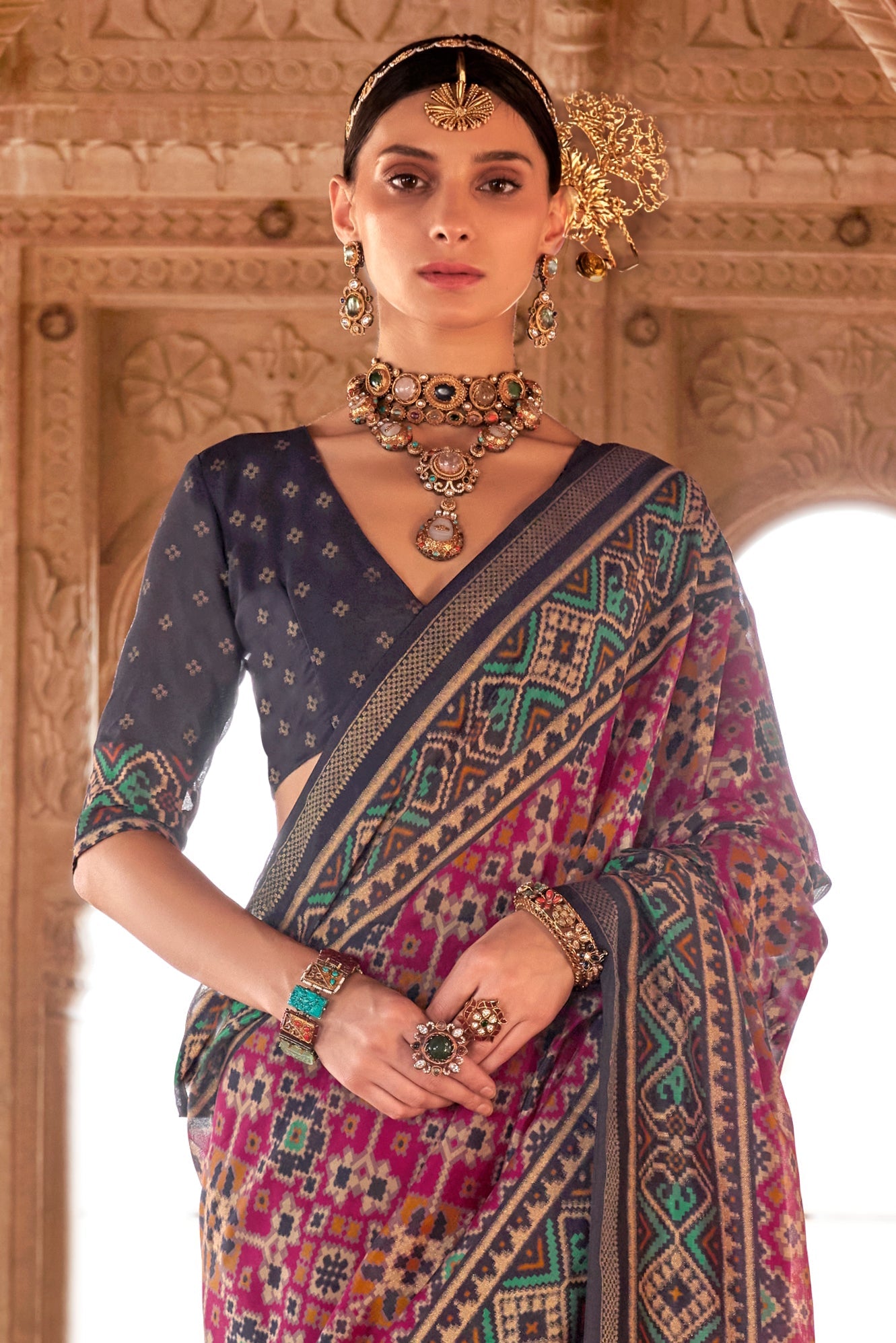 Pink Georgette Patola Saree-ZB134179_3_SareeButa.com