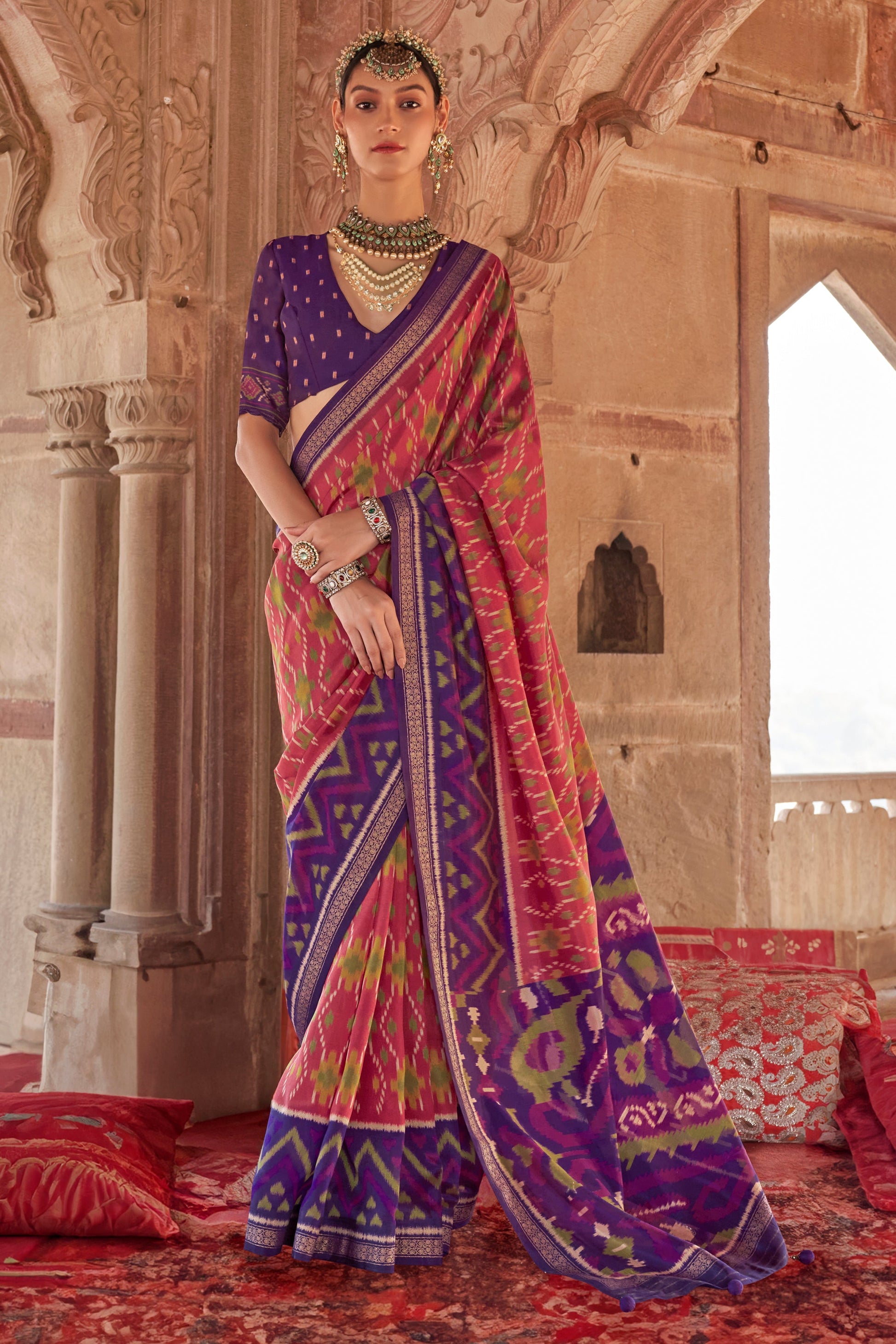 Pink Georgette Patola Saree-ZB134180_1_SareeButa.com