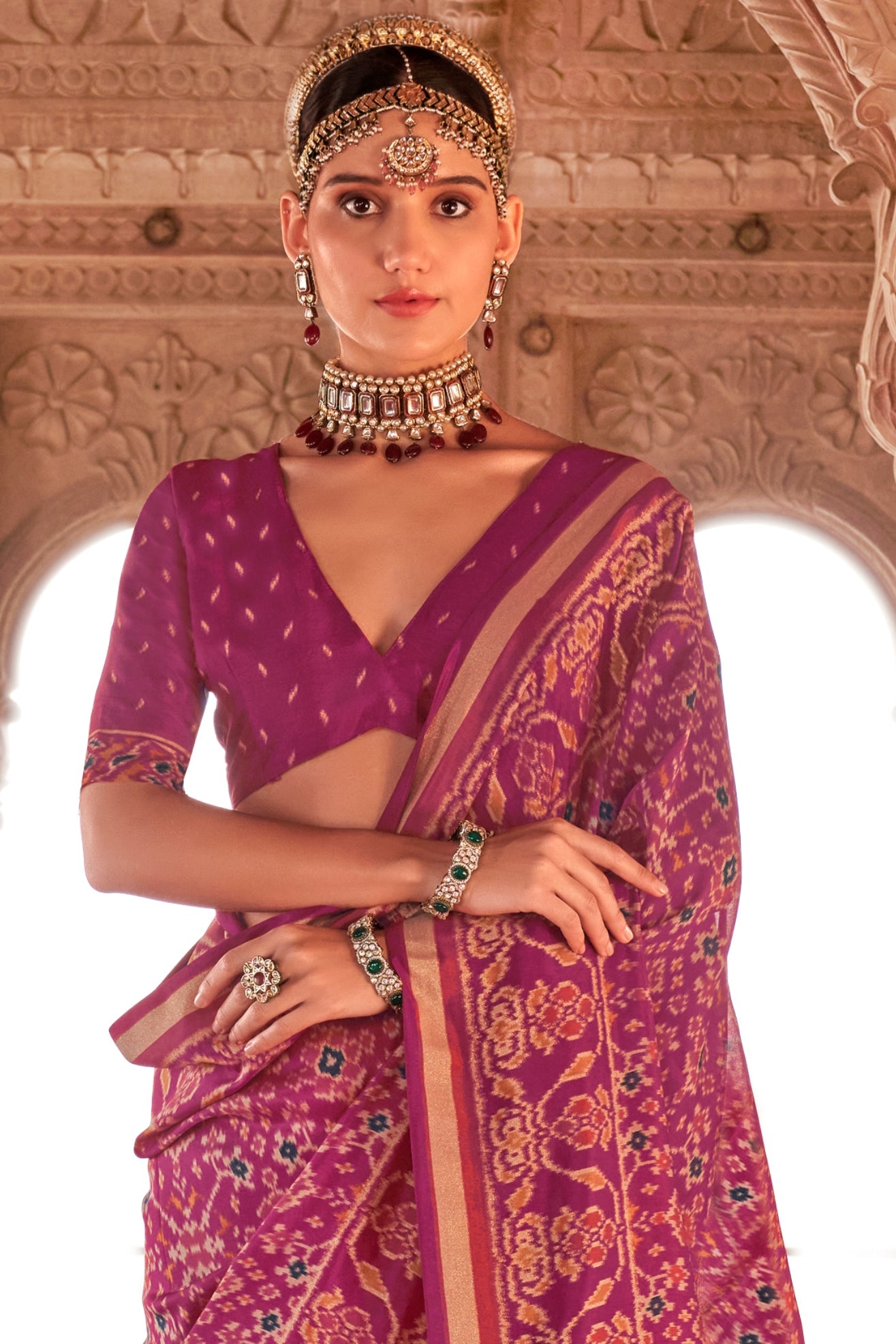 Pink Georgette Patola Saree-ZB134186_2_SareeButa.com