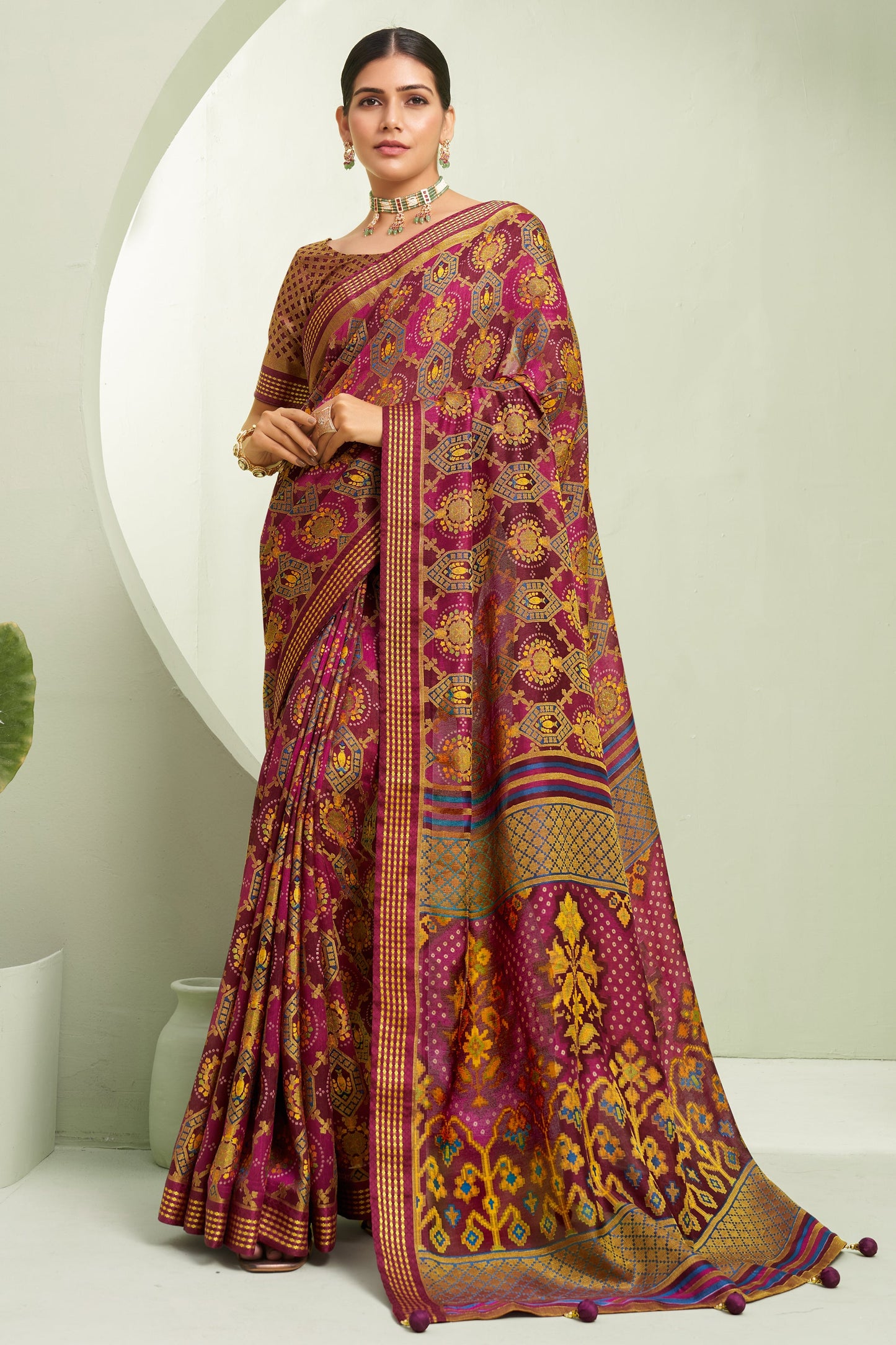 Pink Georgette Saree with Brasso Print-ZB133932_1_SareeButa.com