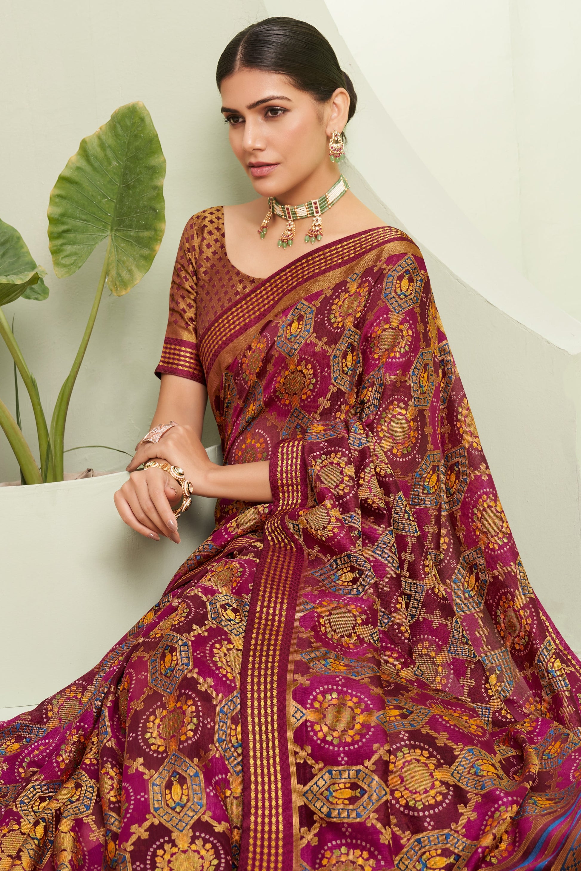 Pink Georgette Saree with Brasso Print-ZB133932_3_SareeButa.com