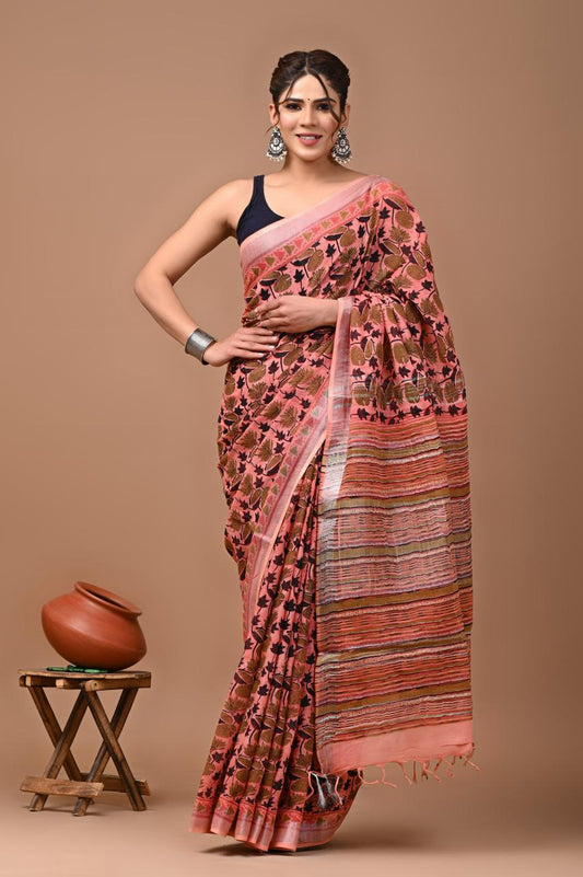 pink-handblock-print-cotton-linen-saree-zb132553_1_SareeButa.com