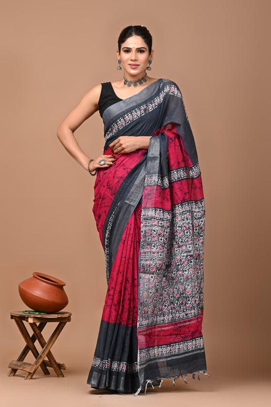 pink-handblock-print-cotton-linen-saree-zb132577_1_SareeButa.com