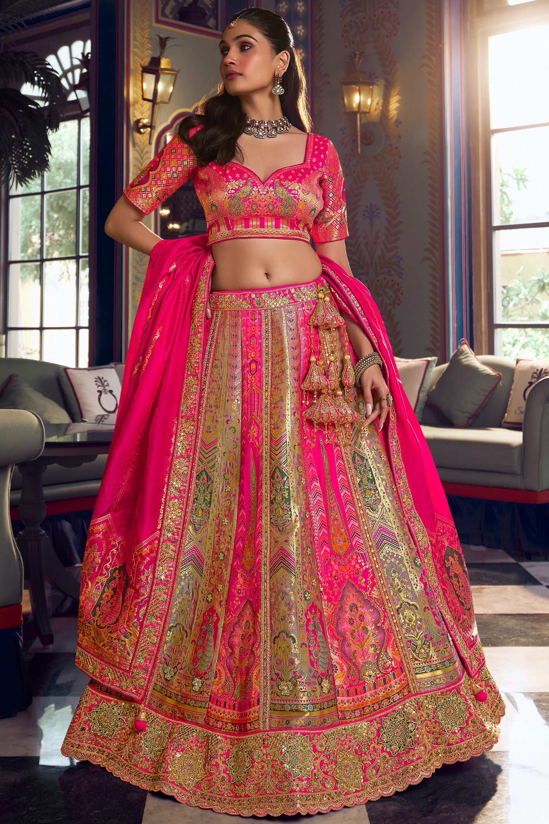 Pink Heavy Work Banarasi Silk Lehenga-SAR13164_1_SareeButa.com