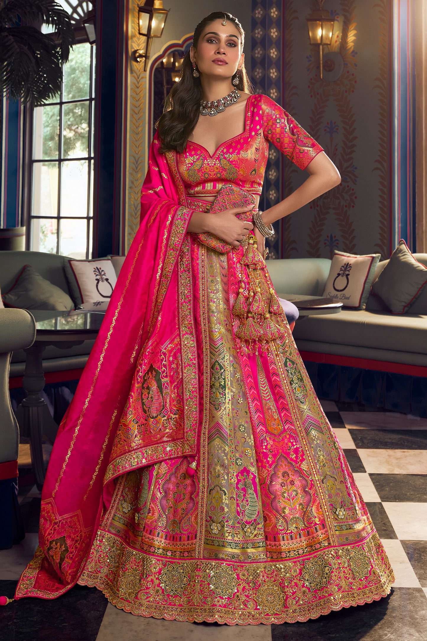 Pink Heavy Work Banarasi Silk Lehenga-SAR13164_4_SareeButa.com