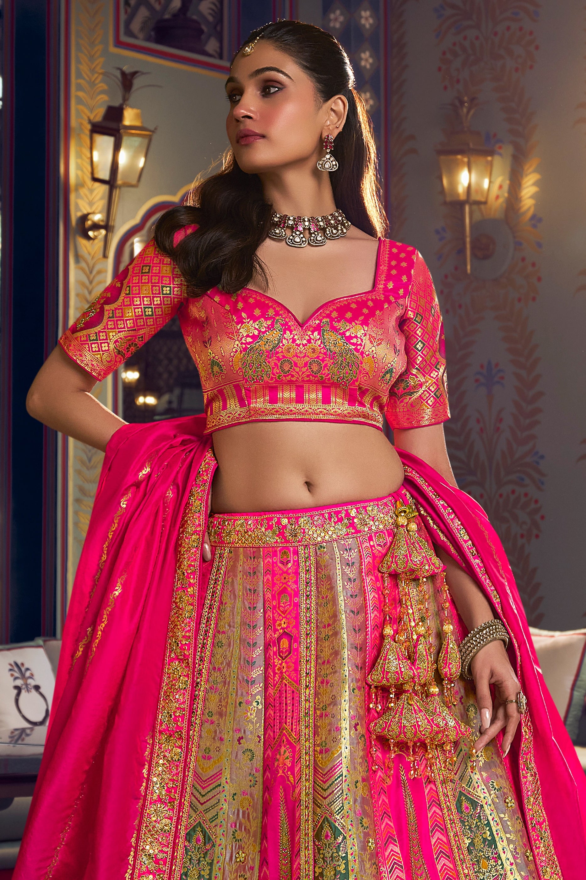 Pink Heavy Work Banarasi Silk Lehenga-SAR13164_5_SareeButa.com