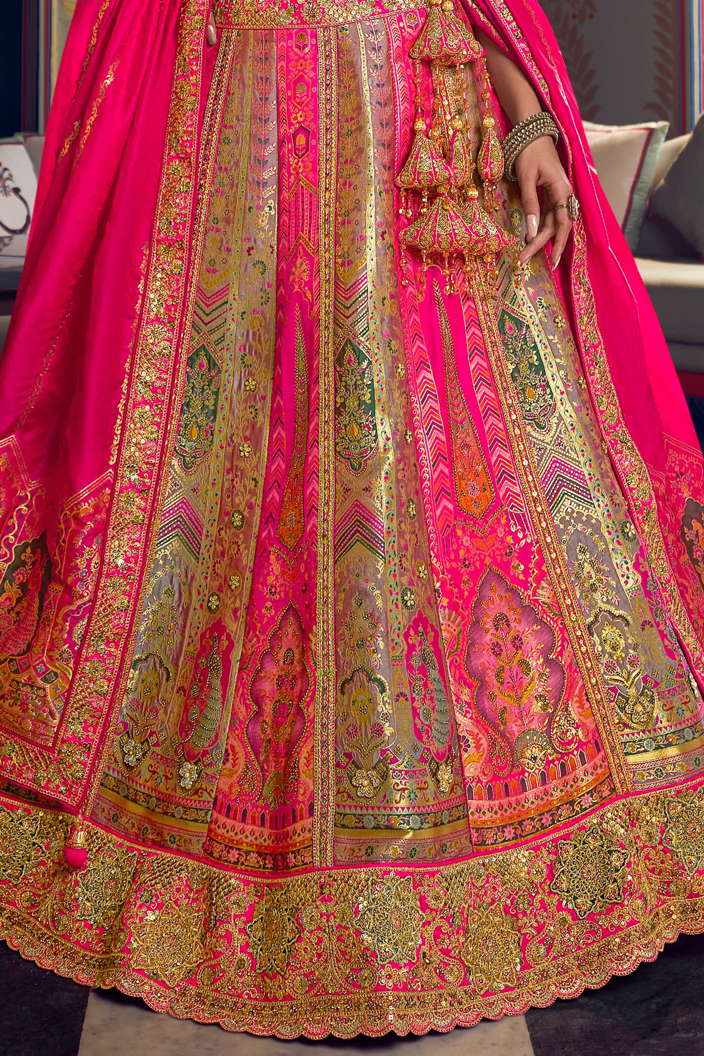 Pink Heavy Work Banarasi Silk Lehenga-SAR13164_6_SareeButa.com