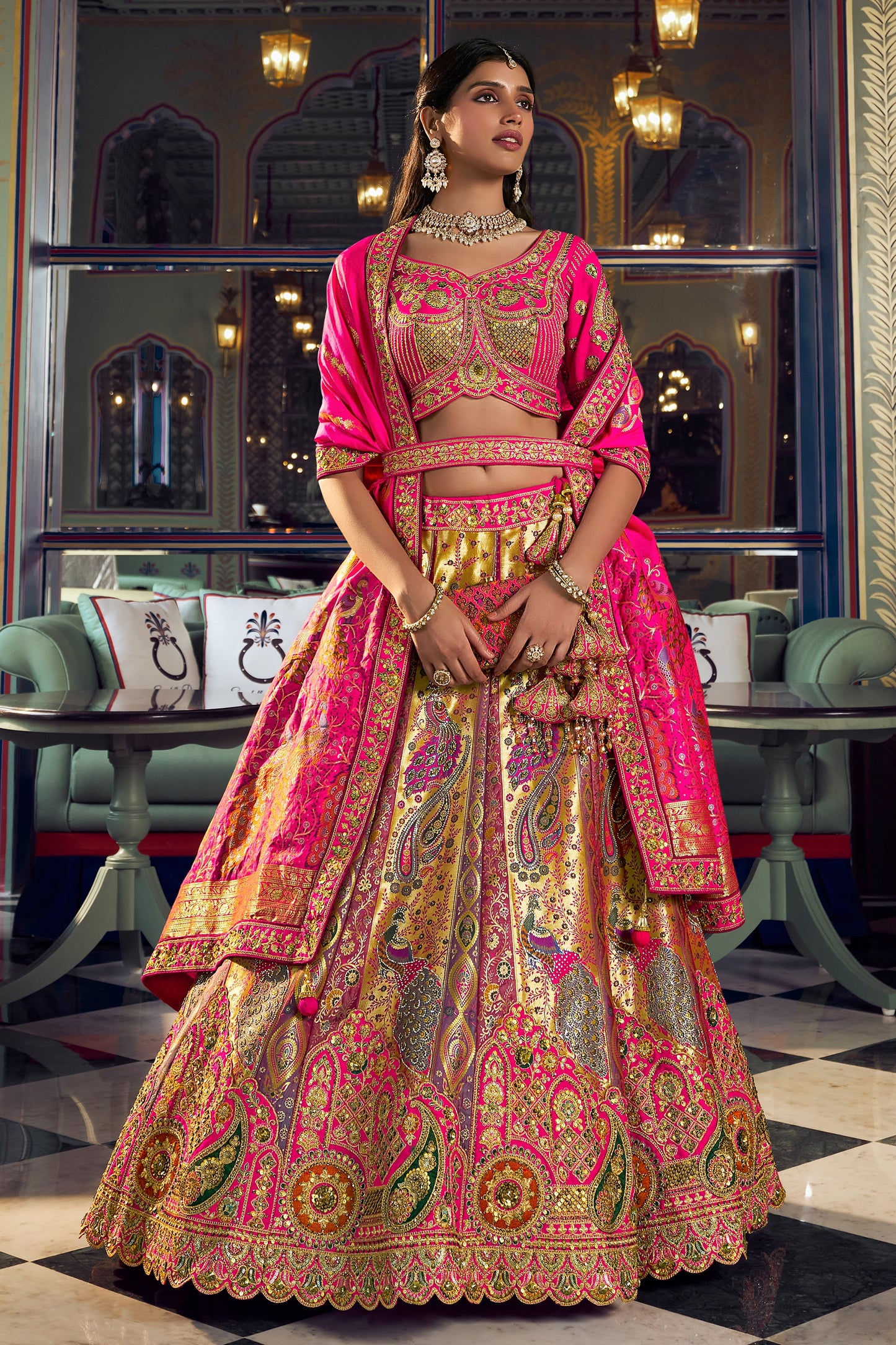 Pink Heavy Work Banarasi Silk Lehenga-SAR13167_1_SareeButa.com