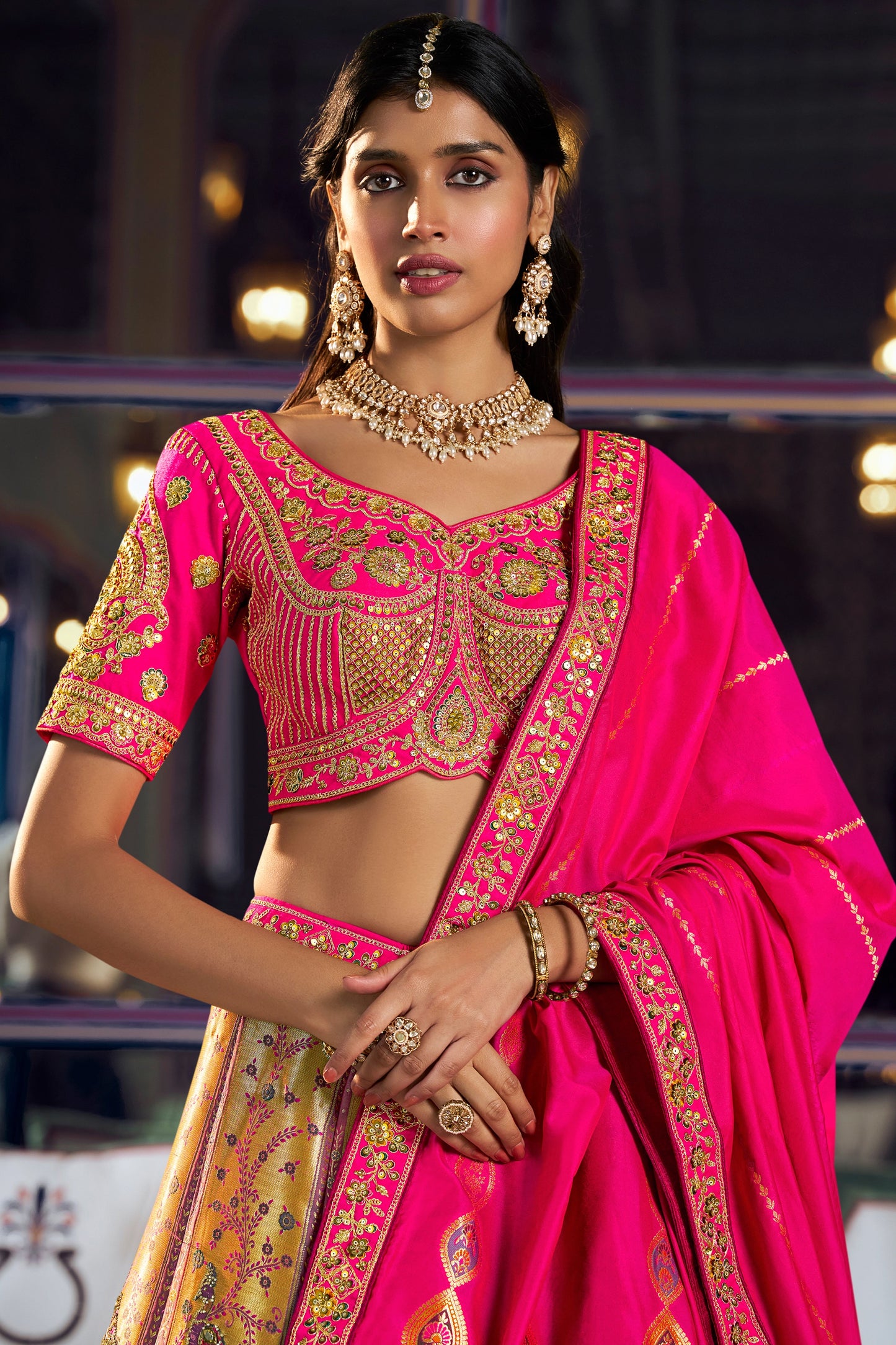 Pink Heavy Work Banarasi Silk Lehenga-SAR13167_2_SareeButa.com