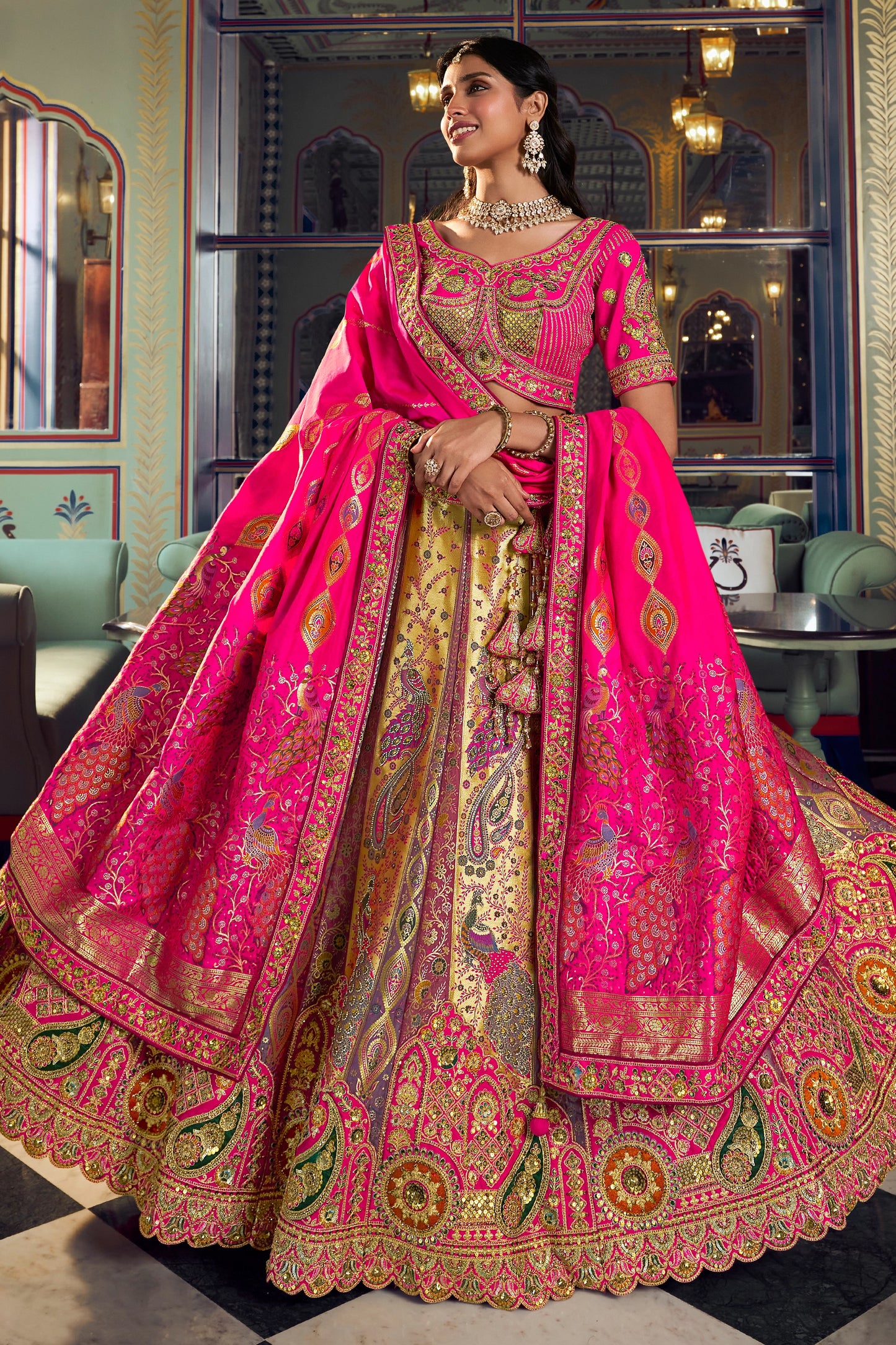 Pink Heavy Work Banarasi Silk Lehenga-SAR13167_4_SareeButa.com