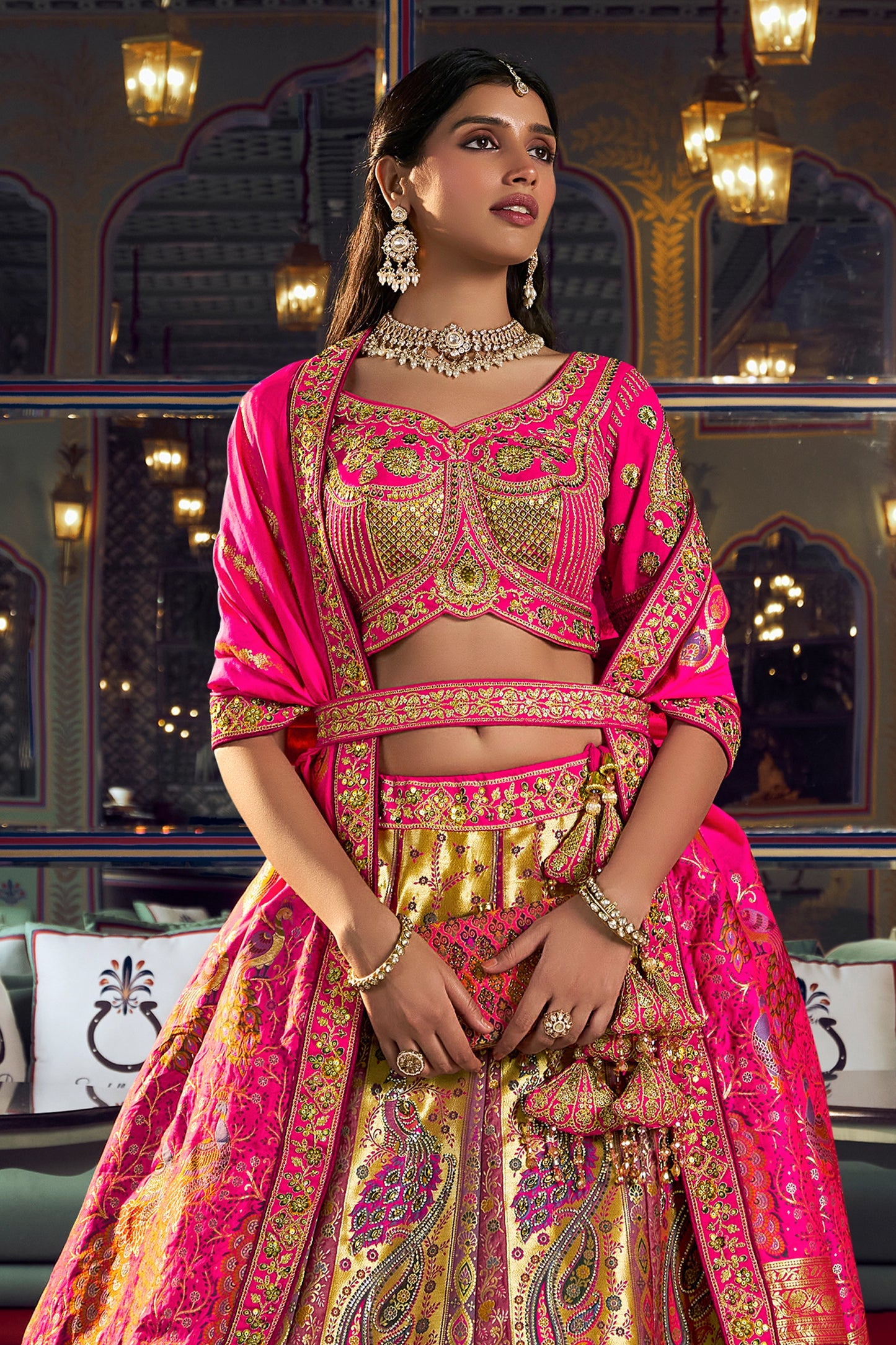 Pink Heavy Work Banarasi Silk Lehenga-SAR13167_5_SareeButa.com