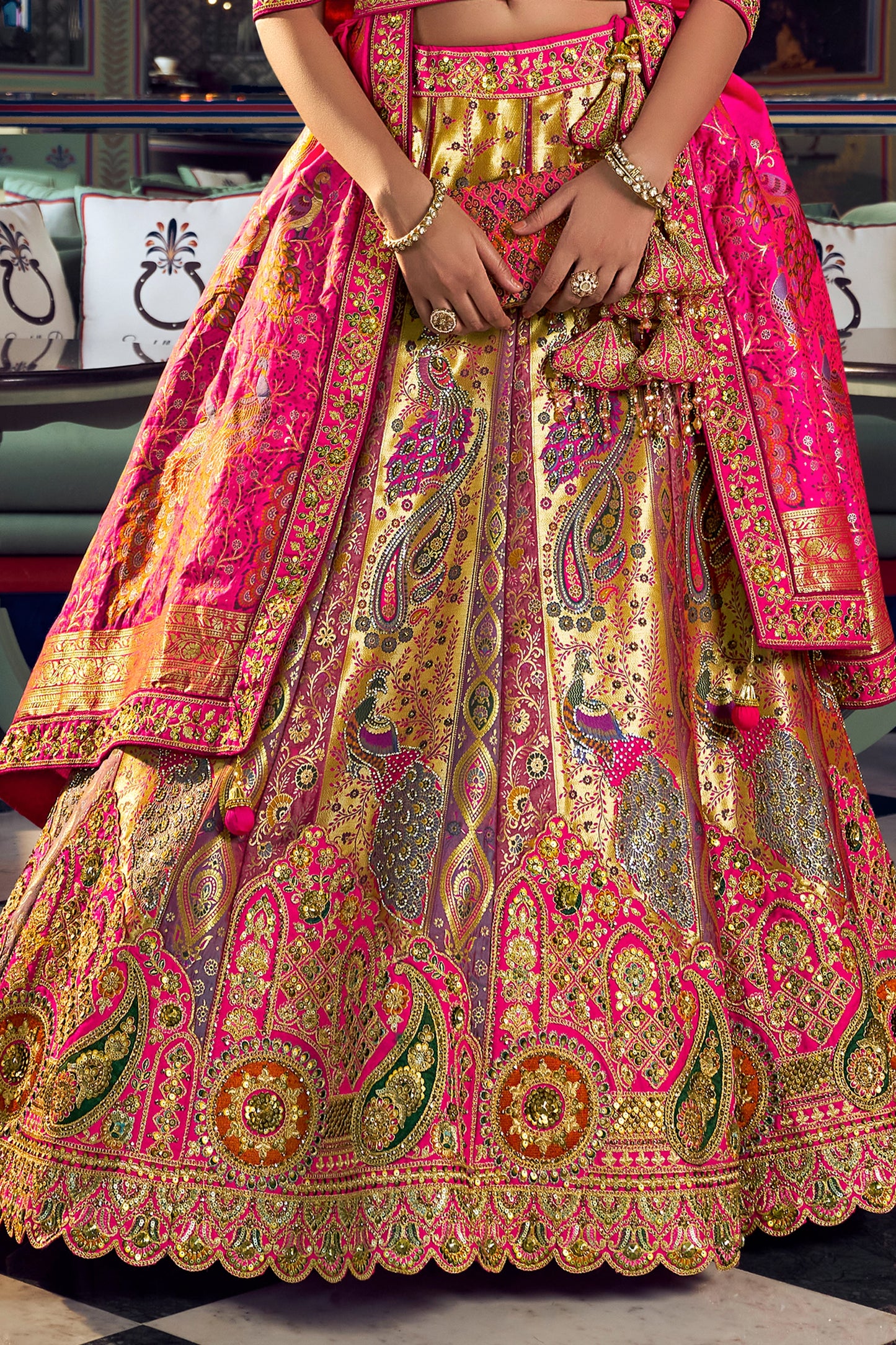 Pink Heavy Work Banarasi Silk Lehenga-SAR13167_6_SareeButa.com