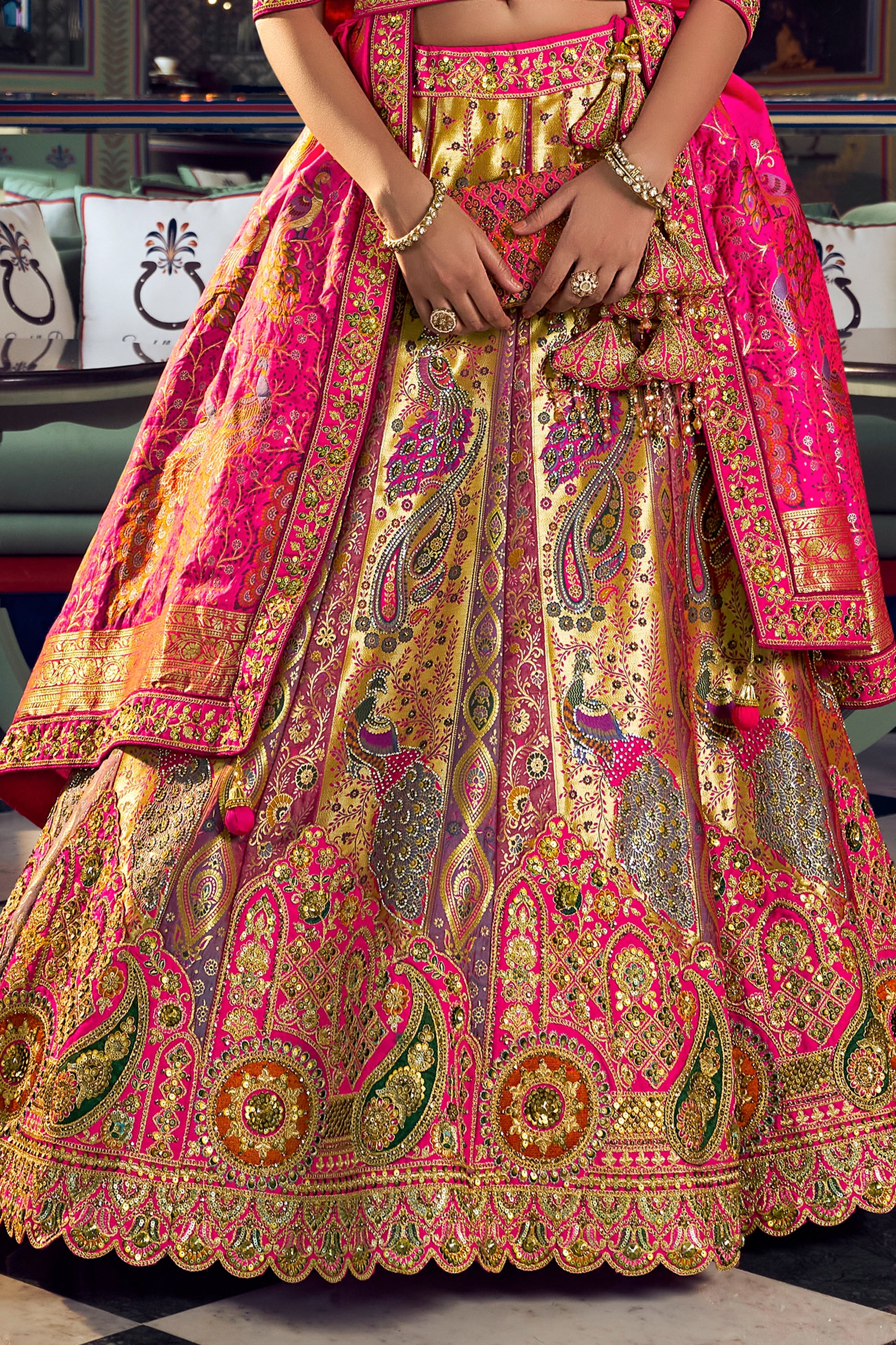 Pink Heavy Work Banarasi Silk Lehenga-SAR13167_6_SareeButa.com
