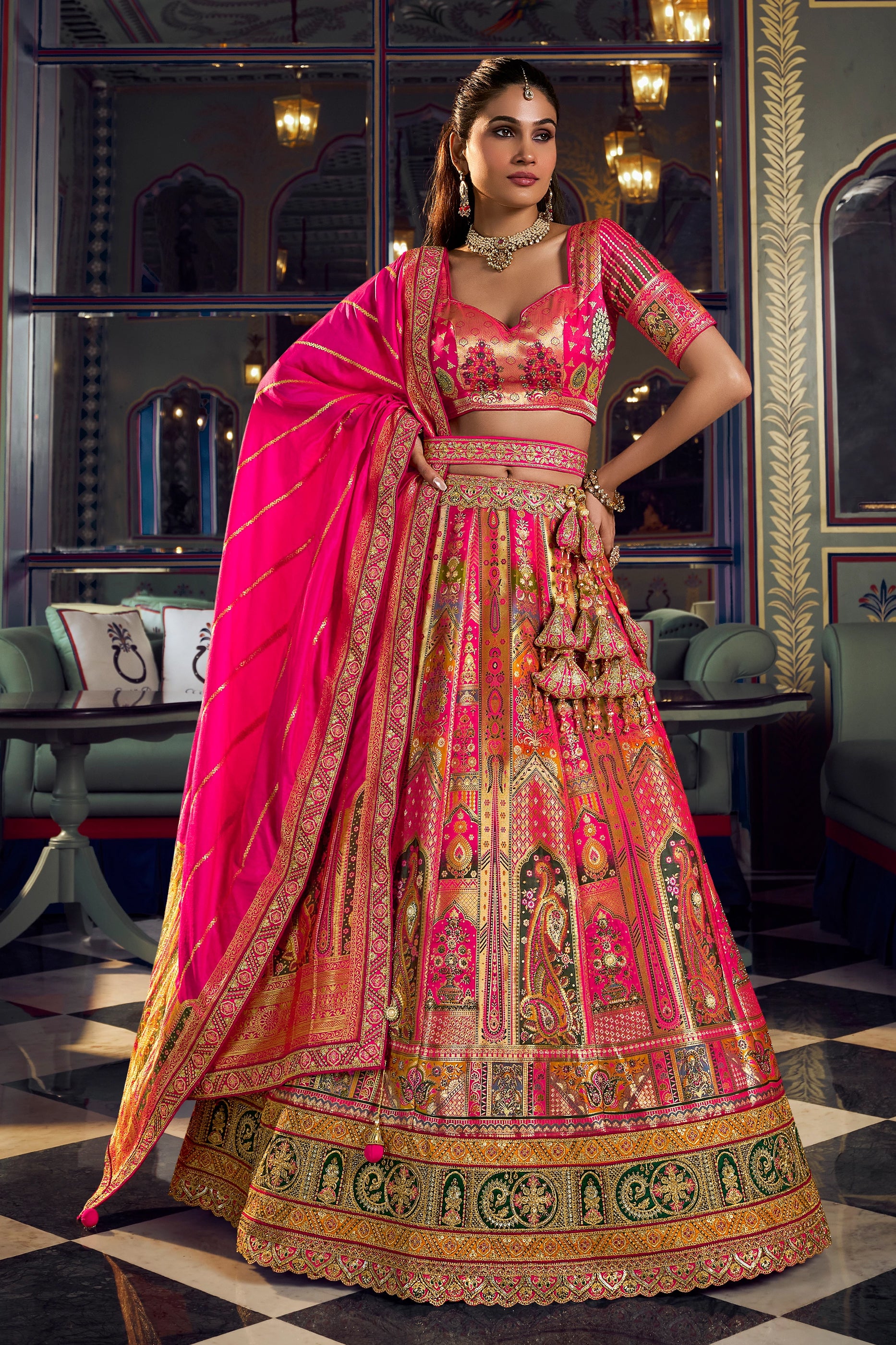 Pink Heavy Work Banarasi Silk Lehenga-SAR13168_1_SareeButa.com