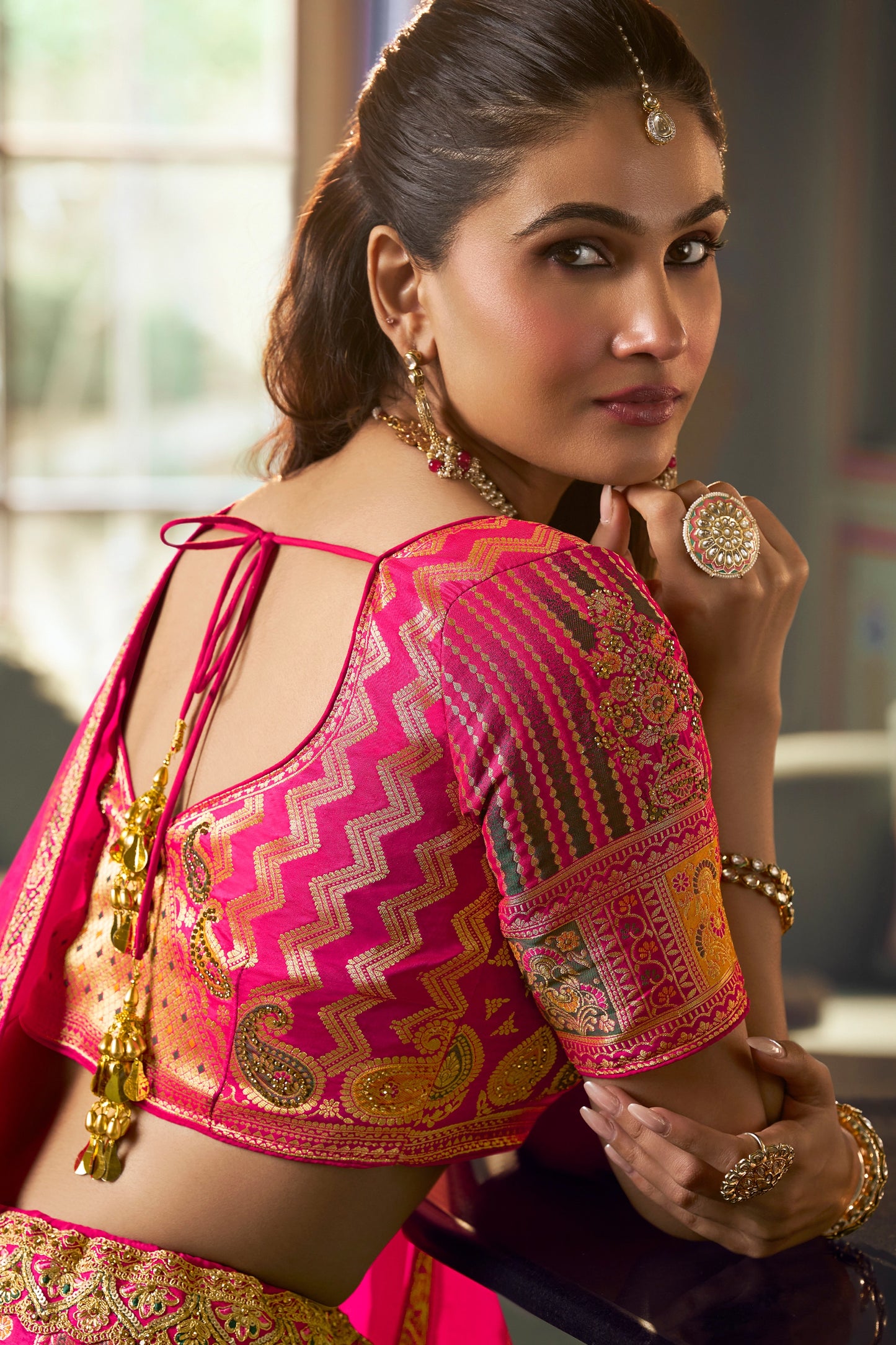Pink Heavy Work Banarasi Silk Lehenga-SAR13168_3_SareeButa.com