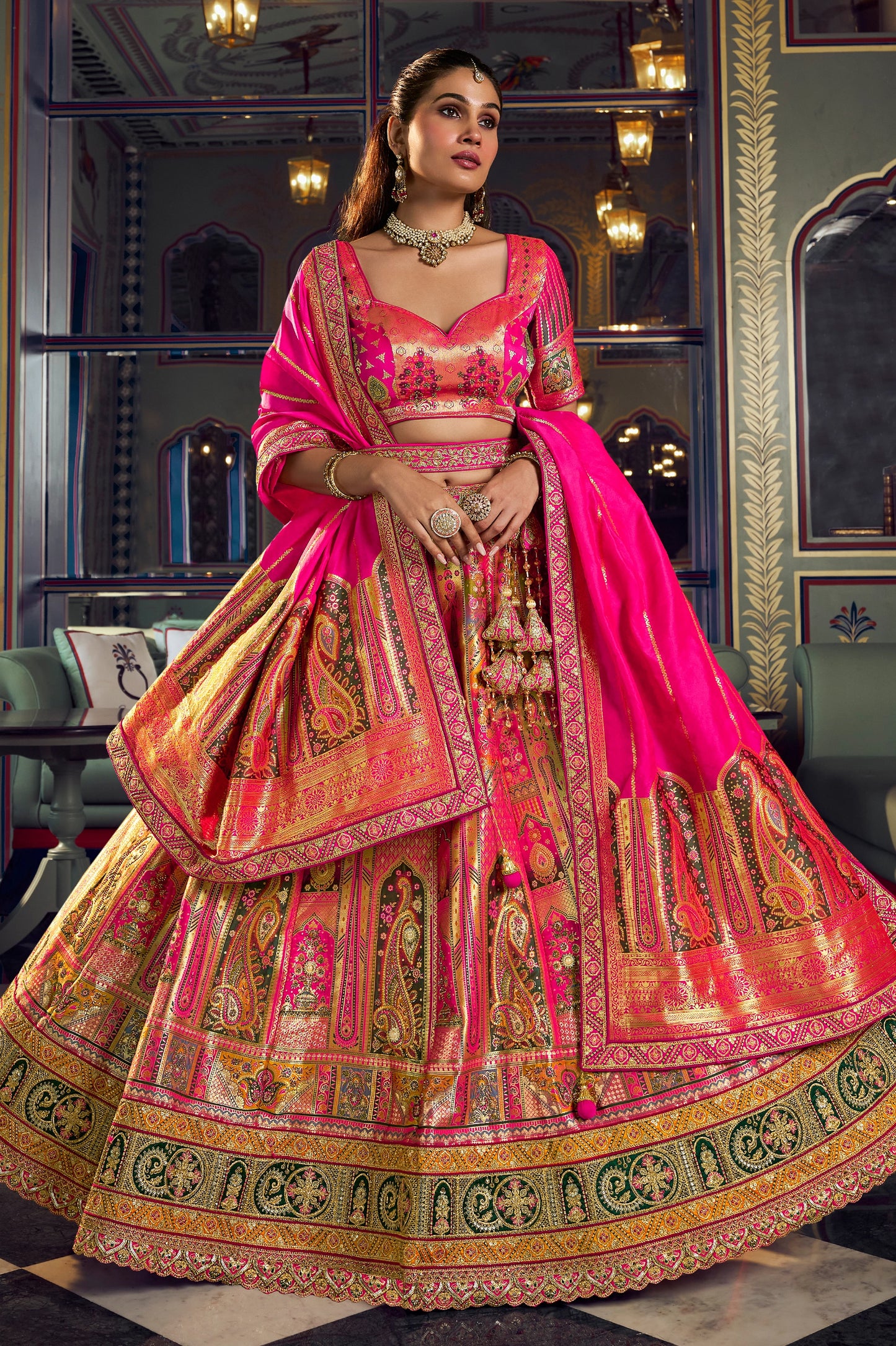 Pink Heavy Work Banarasi Silk Lehenga-SAR13168_4_SareeButa.com
