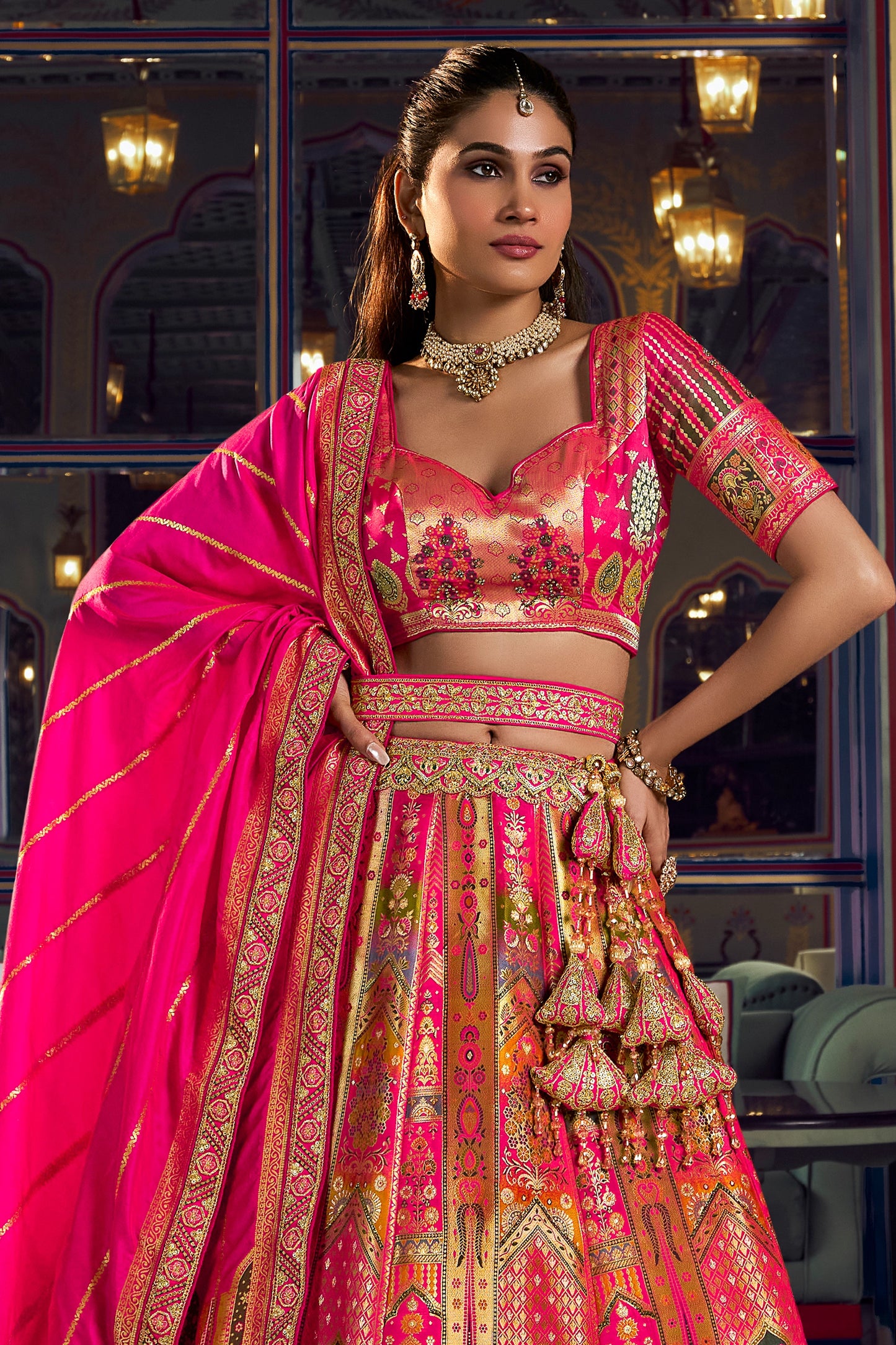 Pink Heavy Work Banarasi Silk Lehenga-SAR13168_5_SareeButa.com