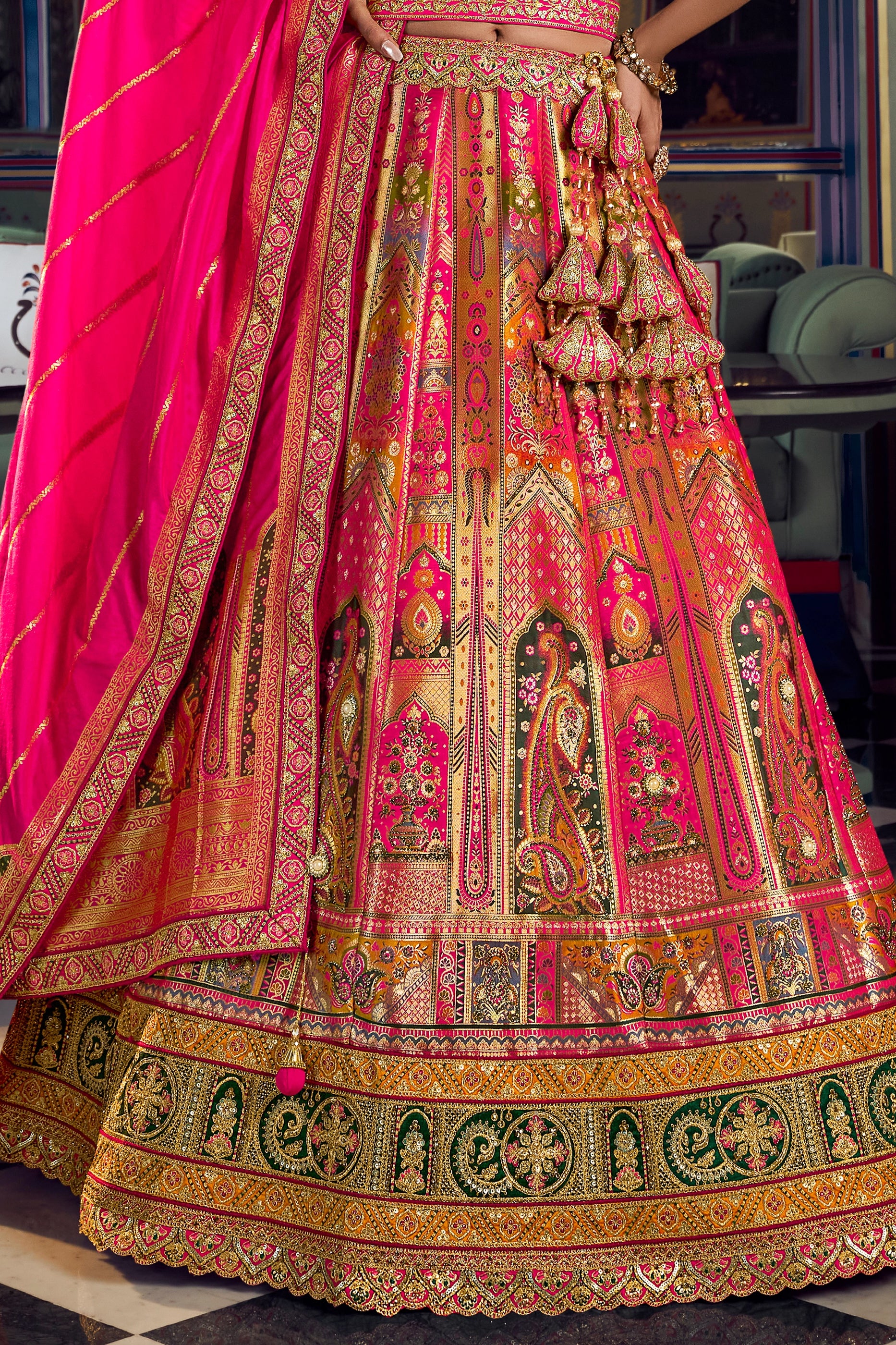 Pink Heavy Work Banarasi Silk Lehenga-SAR13168_6_SareeButa.com