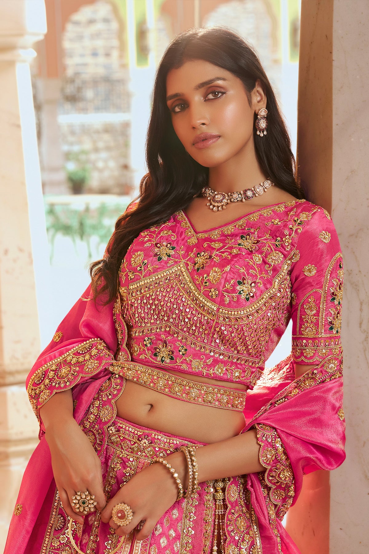 Pink Heavy Work Banarasi Silk Lehenga-SAR13272_2_SareeButa.com