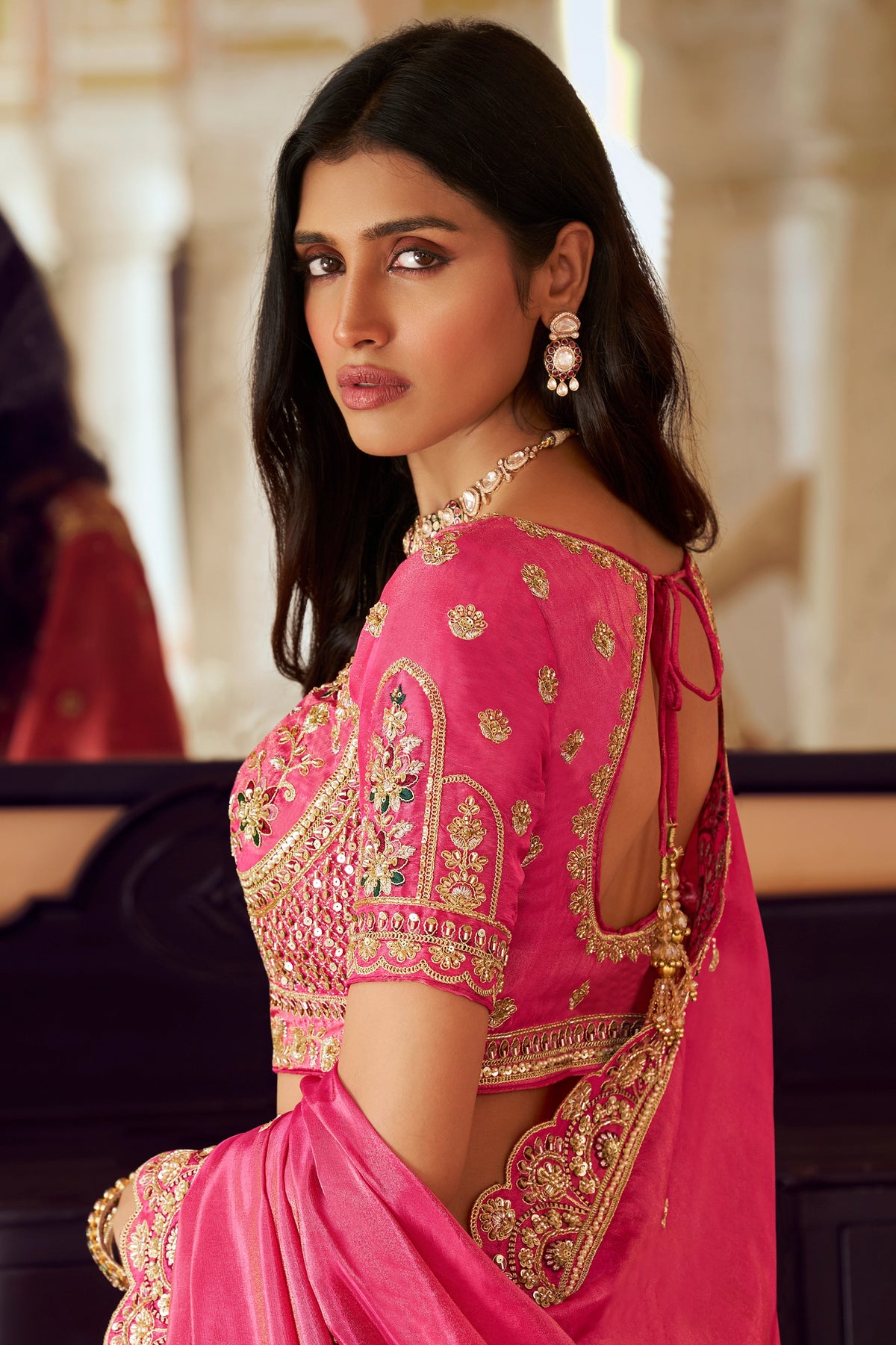 Pink Heavy Work Banarasi Silk Lehenga-SAR13272_3_SareeButa.com