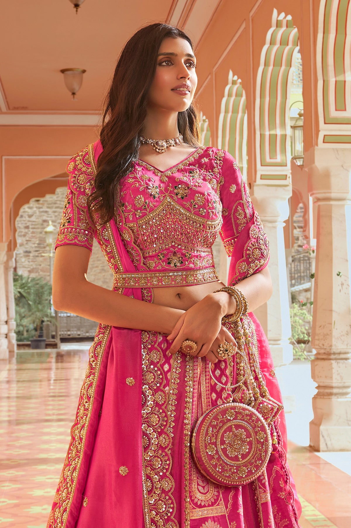 Pink Heavy Work Banarasi Silk Lehenga-SAR13272_5_SareeButa.com