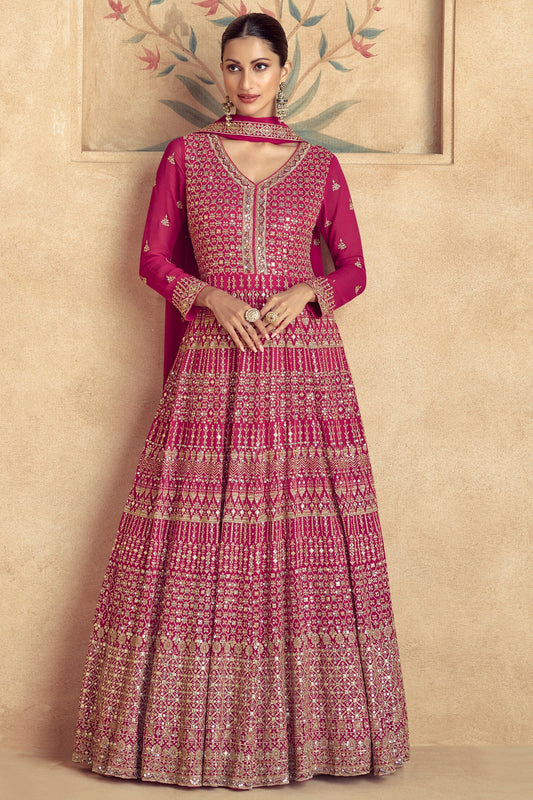 Pink Heavy Work Goergette Gown with Dupatta-SS465_1_SareeButa.com