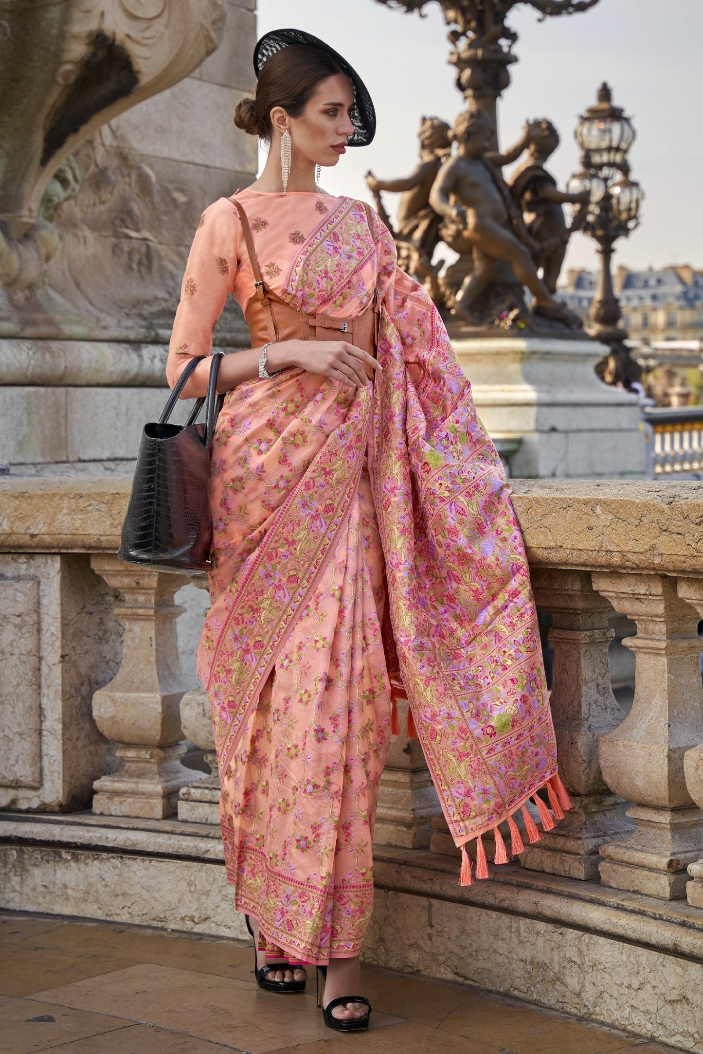 Pink Jaal Weave Organza Saree-ZB133047_3_SareeButa.com