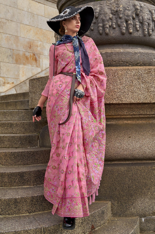 Pink Jaal Weave Organza Saree-ZB133052_1_SareeButa.com