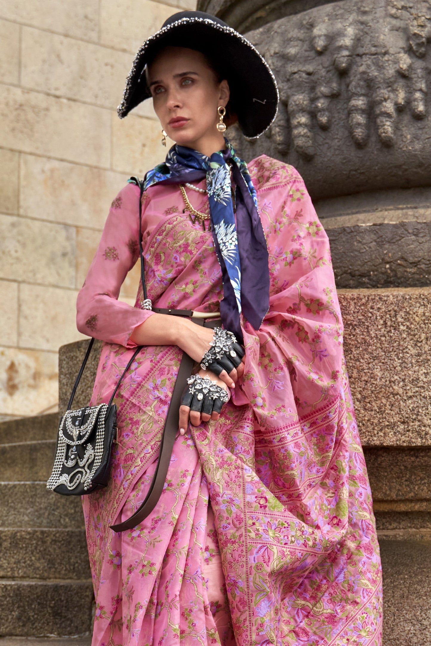 Pink Jaal Weave Organza Saree-ZB133052_2_SareeButa.com