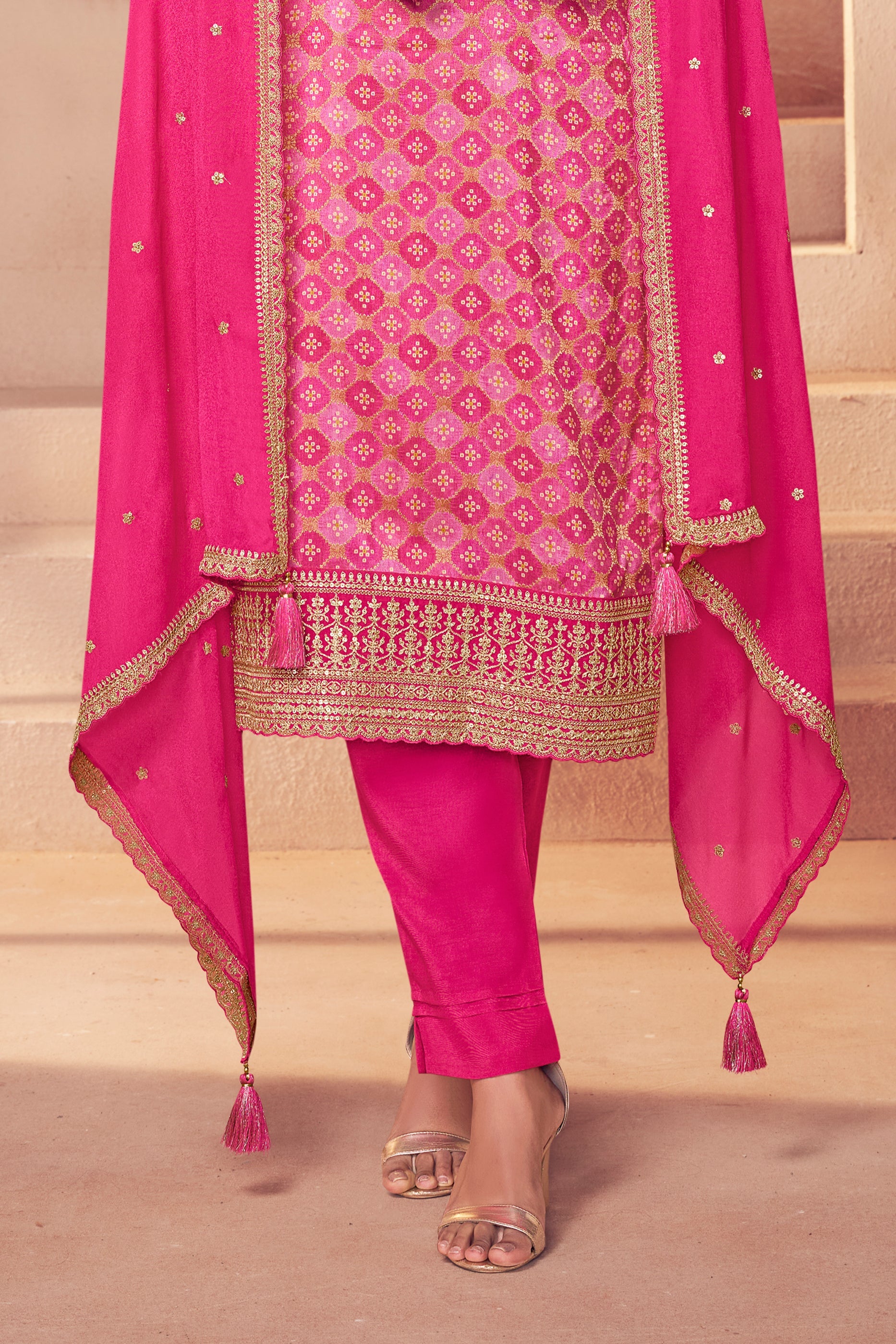 Pink Embroidered Jacquard Silk Suit-SAR11749_4_SareeButa.com