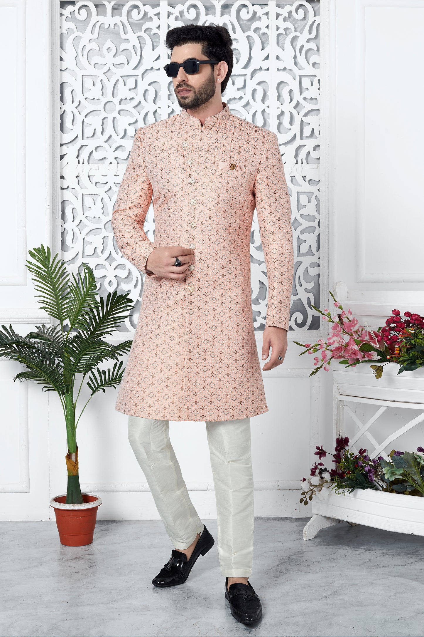 Pink Jacquard Silk Kurta Pajama-SAR11418_3_SareeButa.com