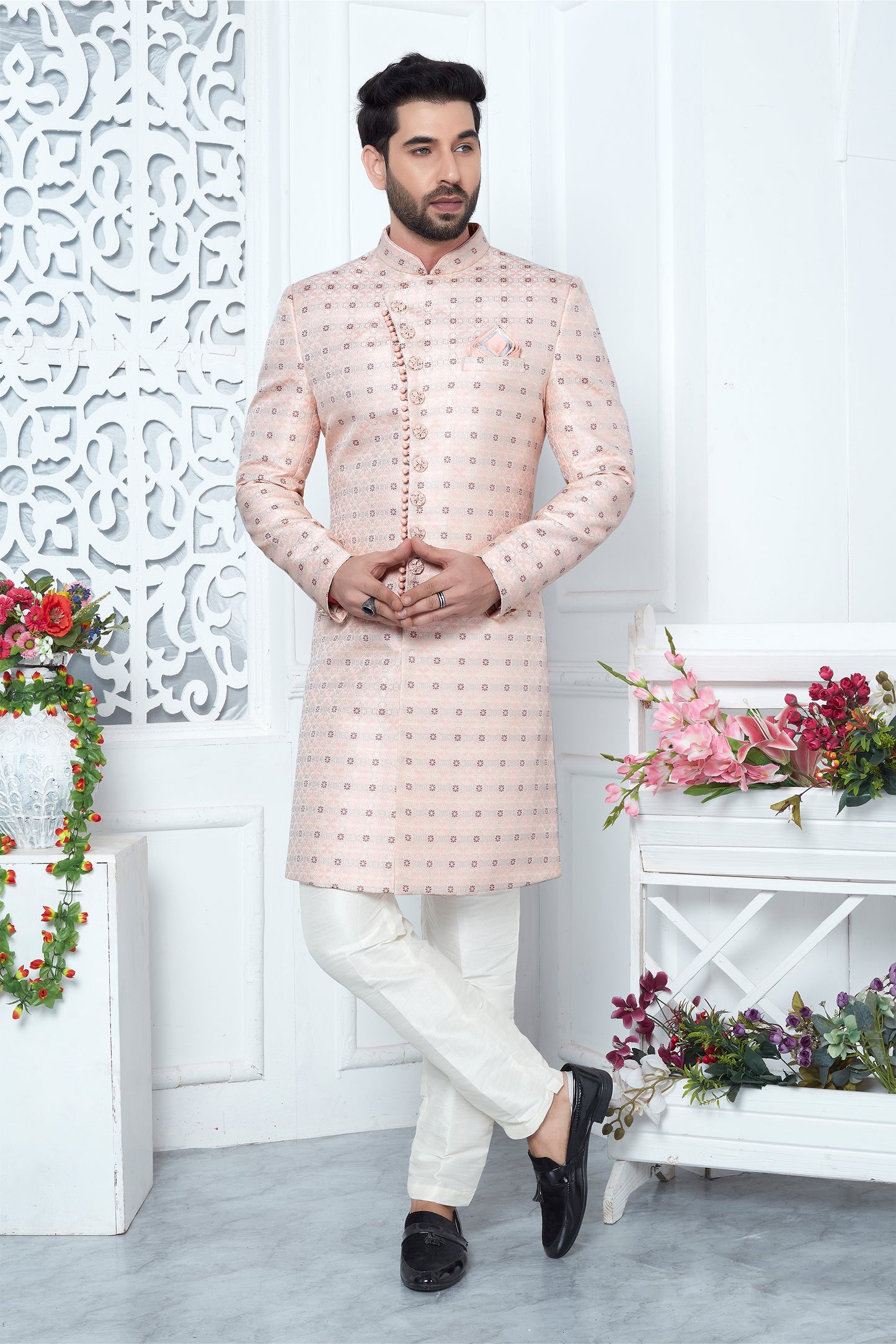 Pink Jacquard Silk Kurta Pajama-SAR11421_1_SareeButa.com