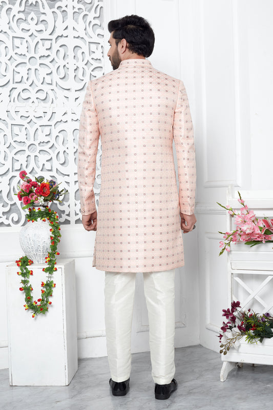 Pink Jacquard Silk Kurta Pajama-SAR11421_2_SareeButa.com