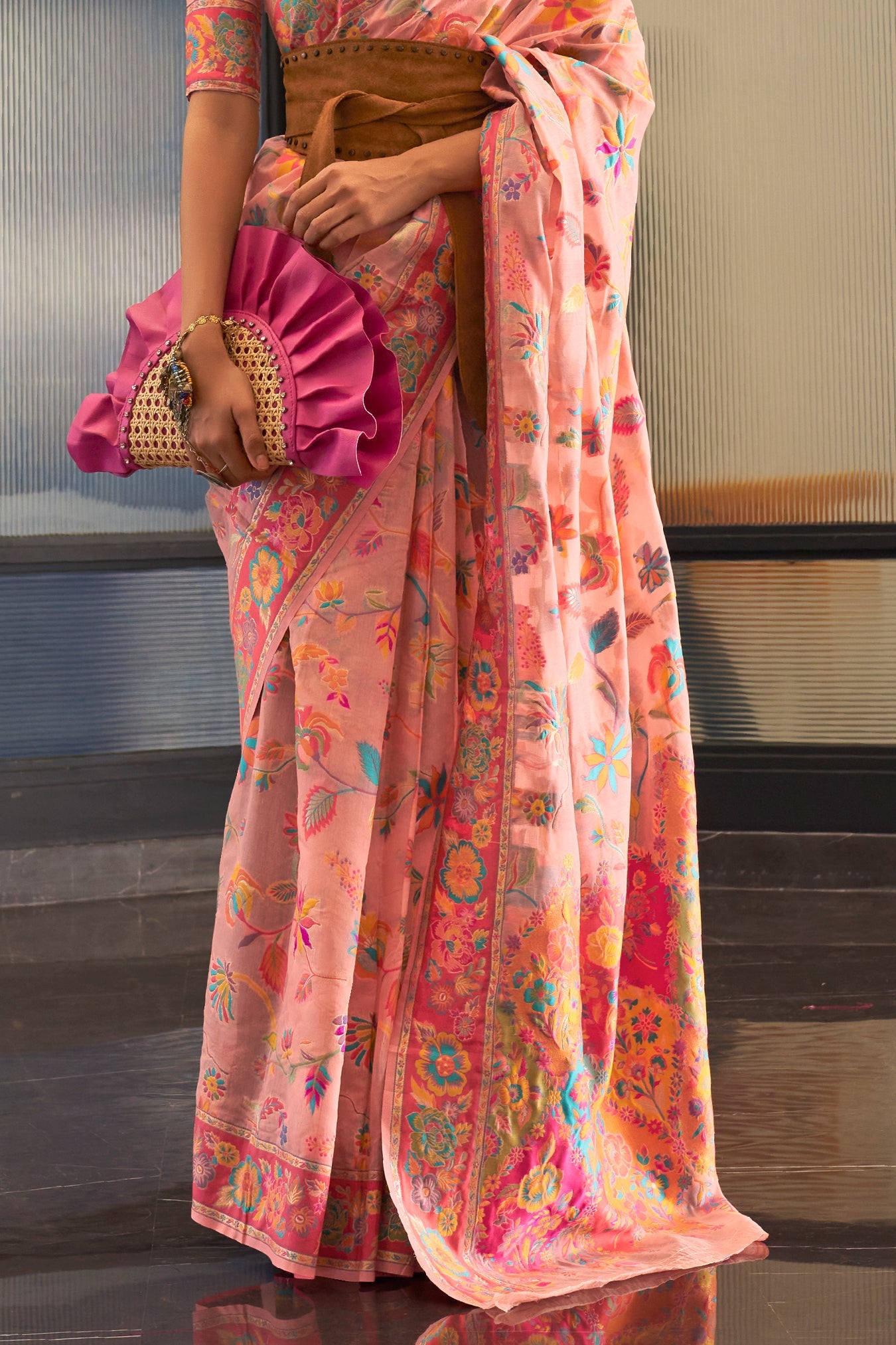 Pink Jamewar Kashmiri Silk Saree-ZB132512_4