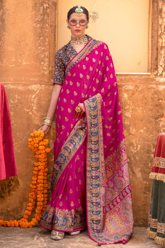 Pink Jamewar Print Viscose Silk Saree-SAR10090_1_SareeButa.com