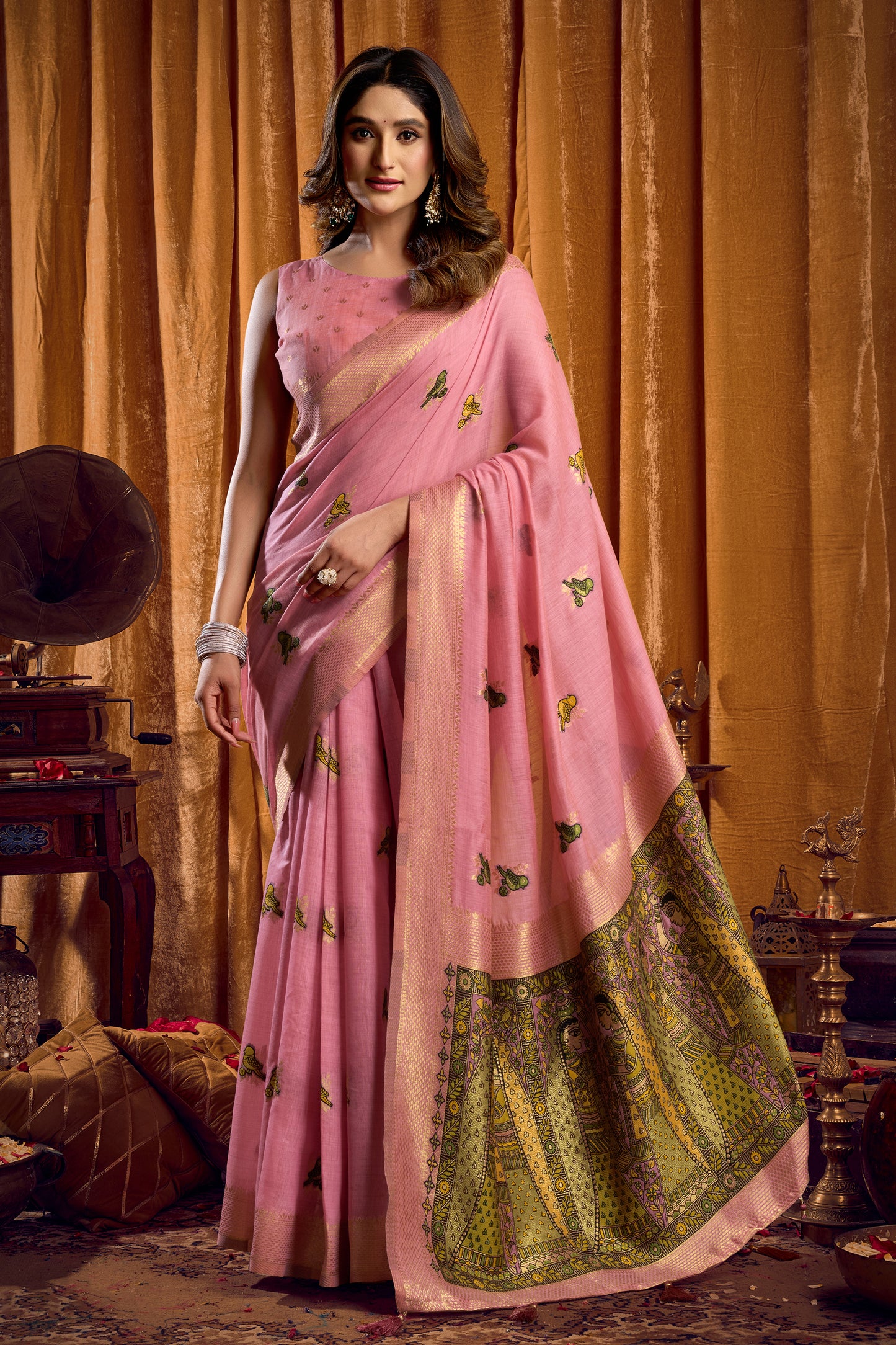 Pink Katha Work Khadi Cotton Saree-SAR12659_1_SareeButa.com