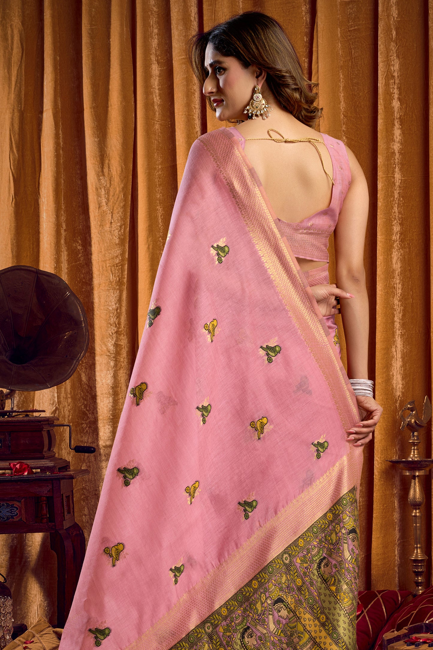 Pink Katha Work Khadi Cotton Saree-SAR12659_3_SareeButa.com