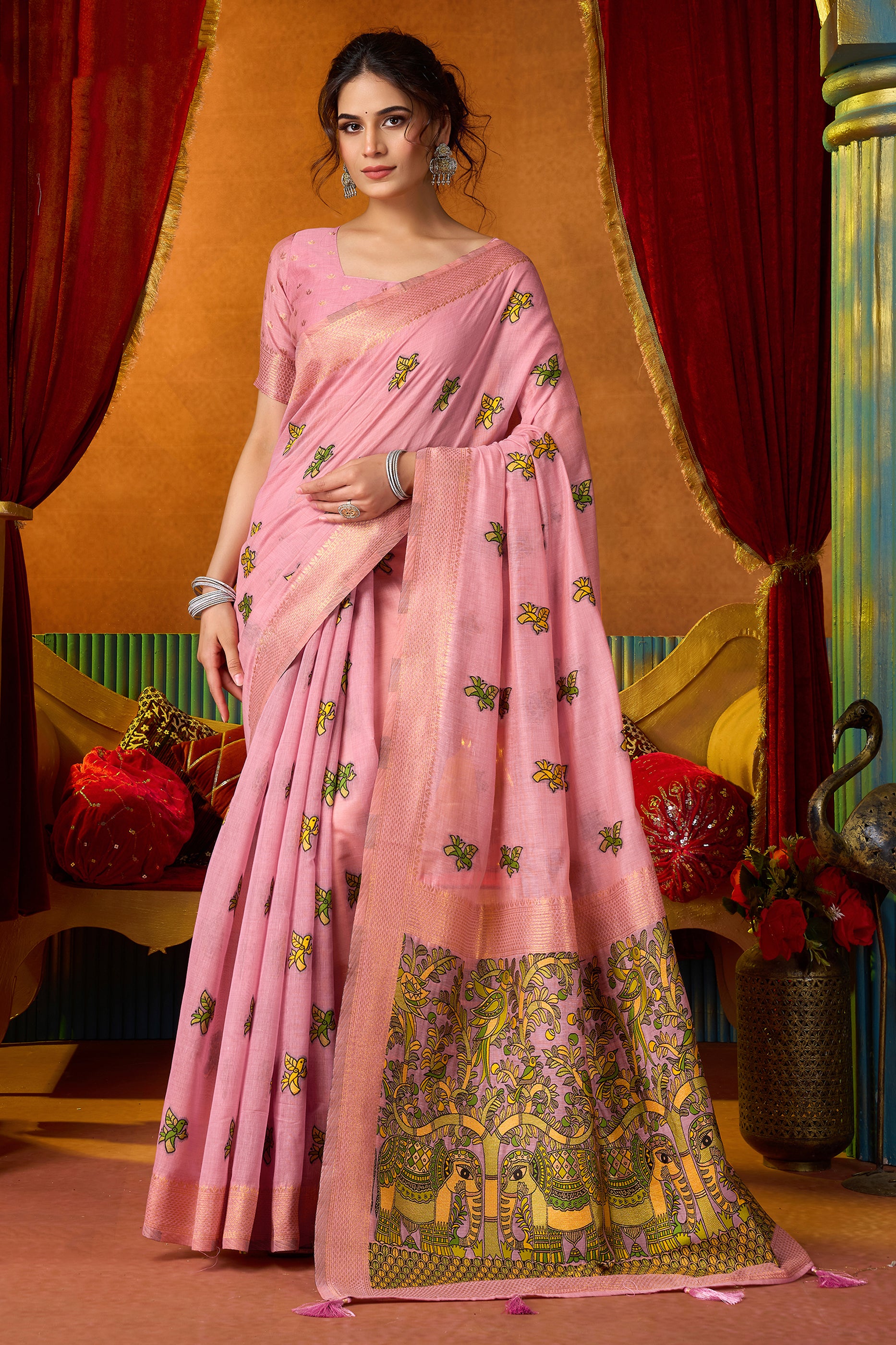 Pink Katha Work Khadi Cotton Saree-SAR12691_1_SareeButa.com